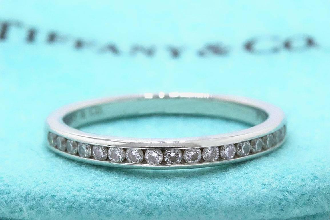 Tiffany & Co. Round Brilliant Diamond and Platinum Wedding Band Ring 2 MM For Sale 4