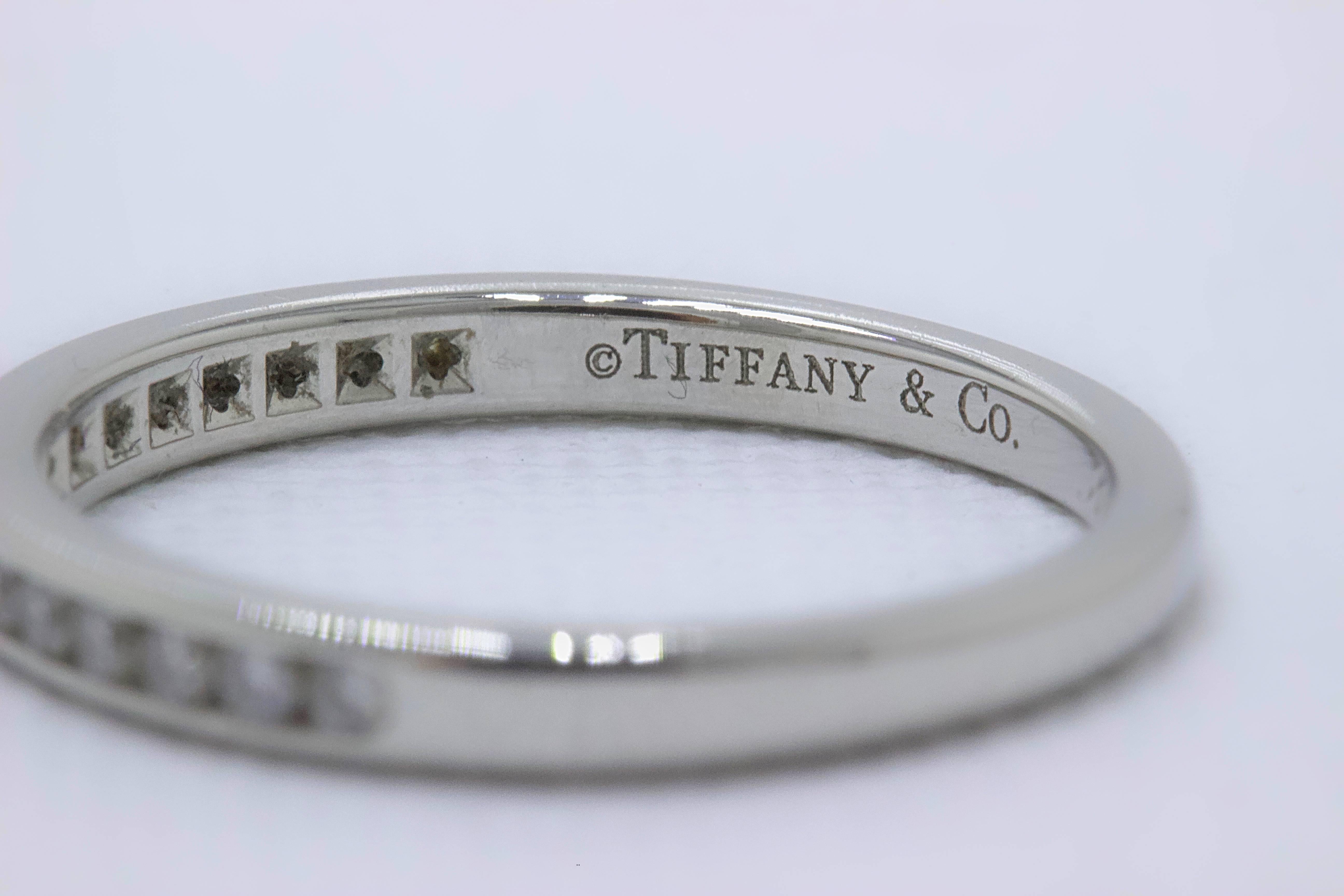 Tiffany & Co. Round Brilliant Diamond and Platinum Wedding Band Ring 2 MM In Excellent Condition For Sale In San Diego, CA