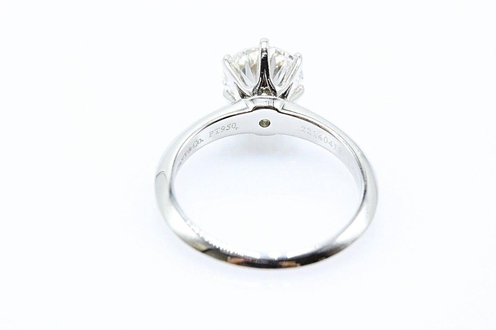 Tiffany & Co. Round Brilliant Diamond Engagement Ring 1.68 Carat G VVS2 Platinum 1