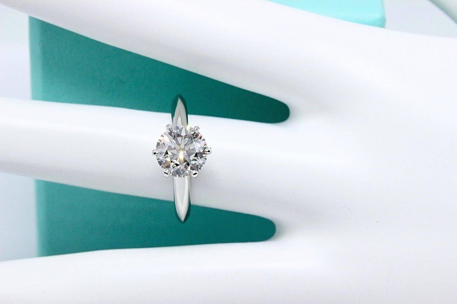 Tiffany & Co. Round Brilliant Diamond Engagement Ring 1.68 Carat G VVS2 Platinum 5
