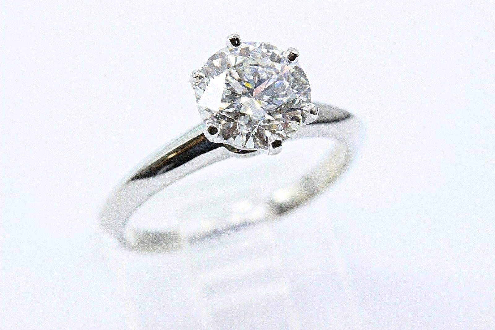 Tiffany & Co. Round Brilliant Diamond Engagement Ring 1.68 Carat G VVS2 Platinum In Excellent Condition In San Diego, CA