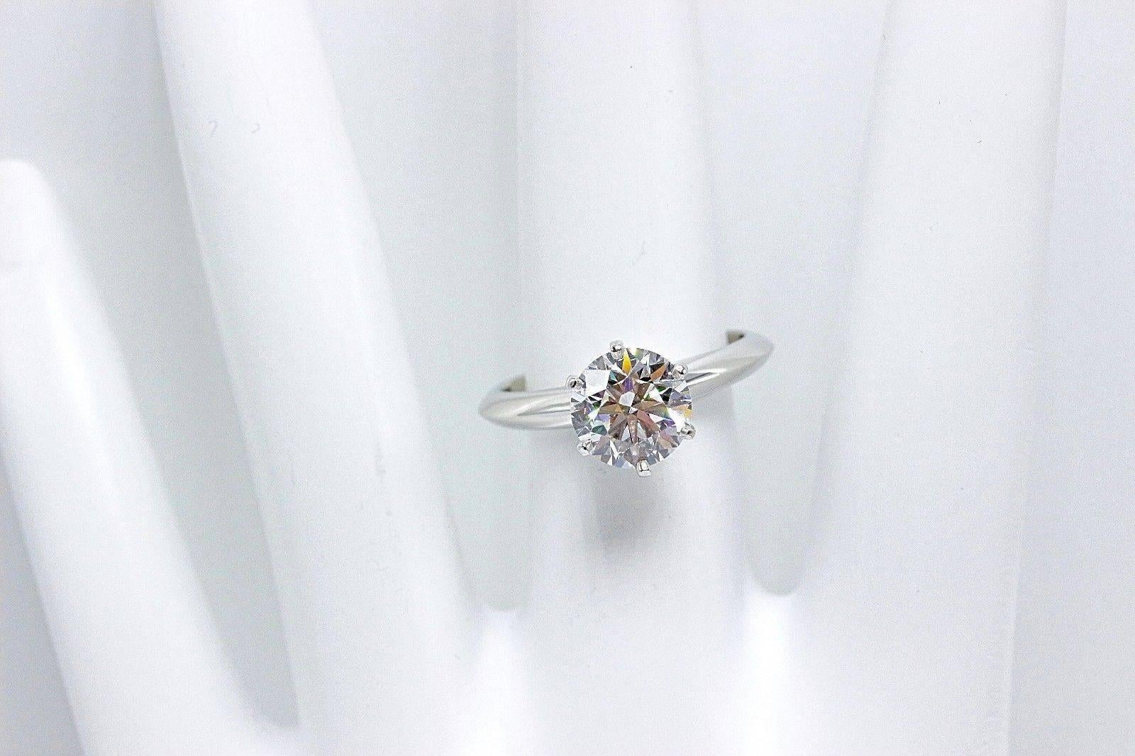 Women's Tiffany & Co. Round Brilliant Diamond Engagement Ring 1.68 Carat G VVS2 Platinum