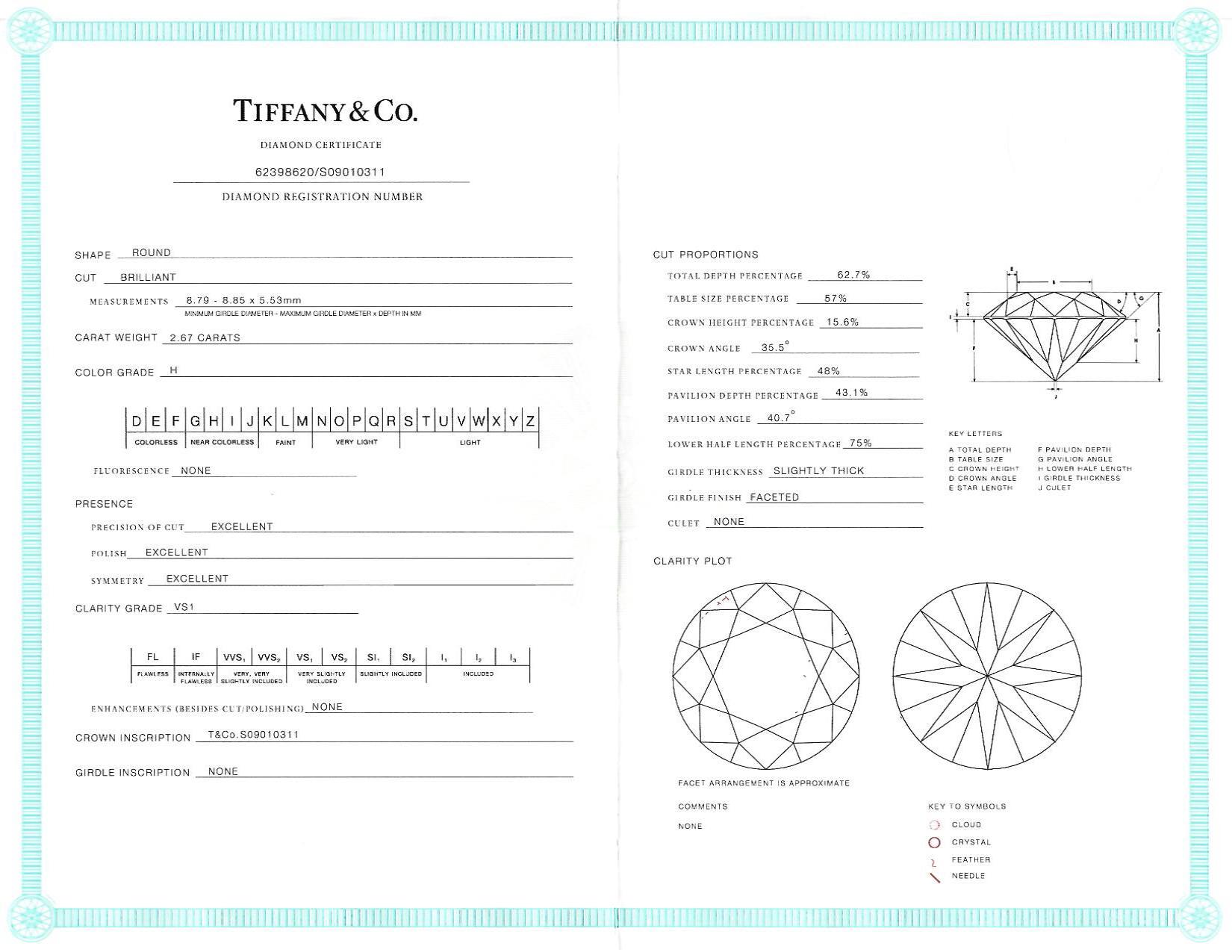 Tiffany & Co. Round Brilliant Diamond Platinum Solitaire Vintage Engagement Ring For Sale 8