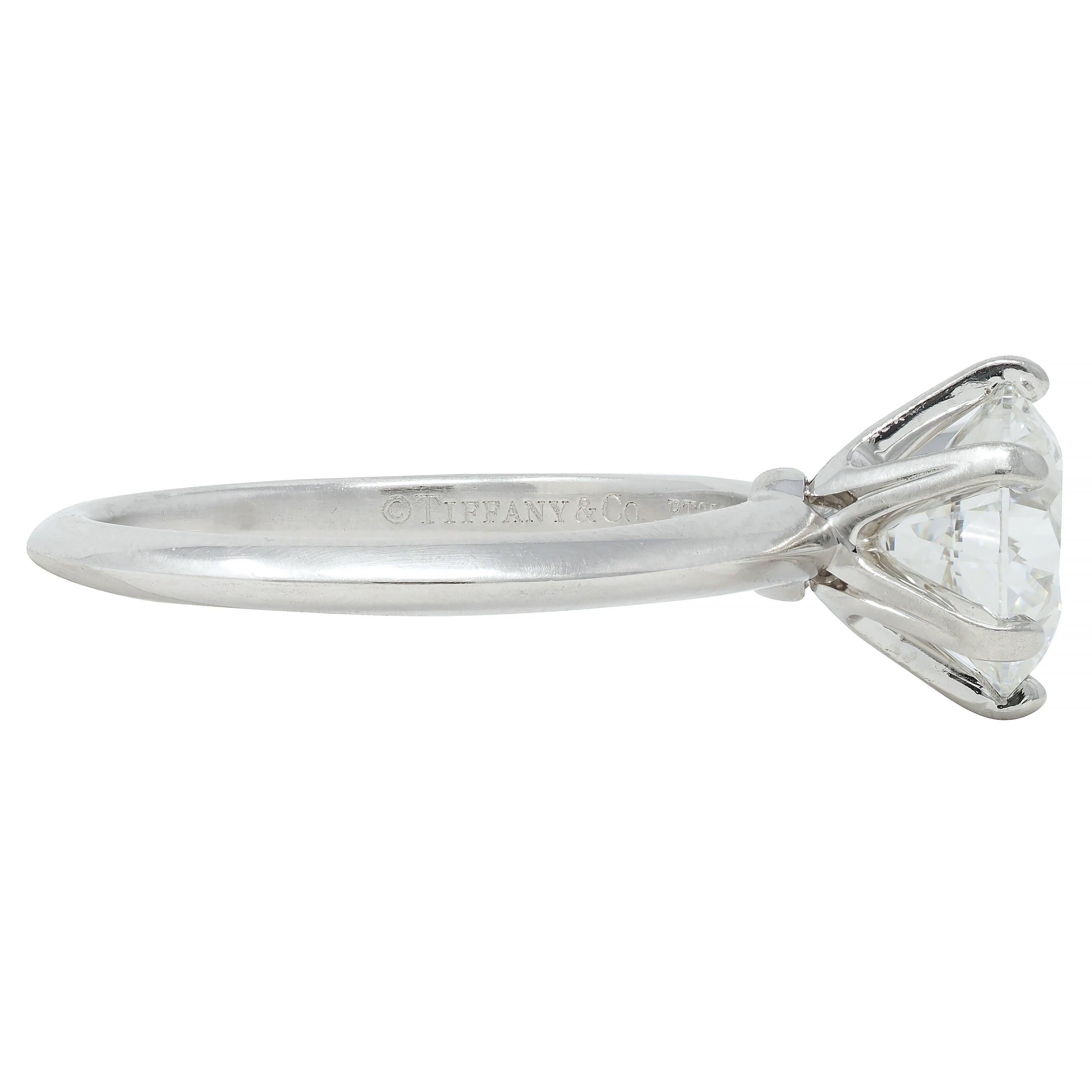 Brilliant Cut Tiffany & Co. Round Brilliant Diamond Platinum Solitaire Vintage Engagement Ring For Sale