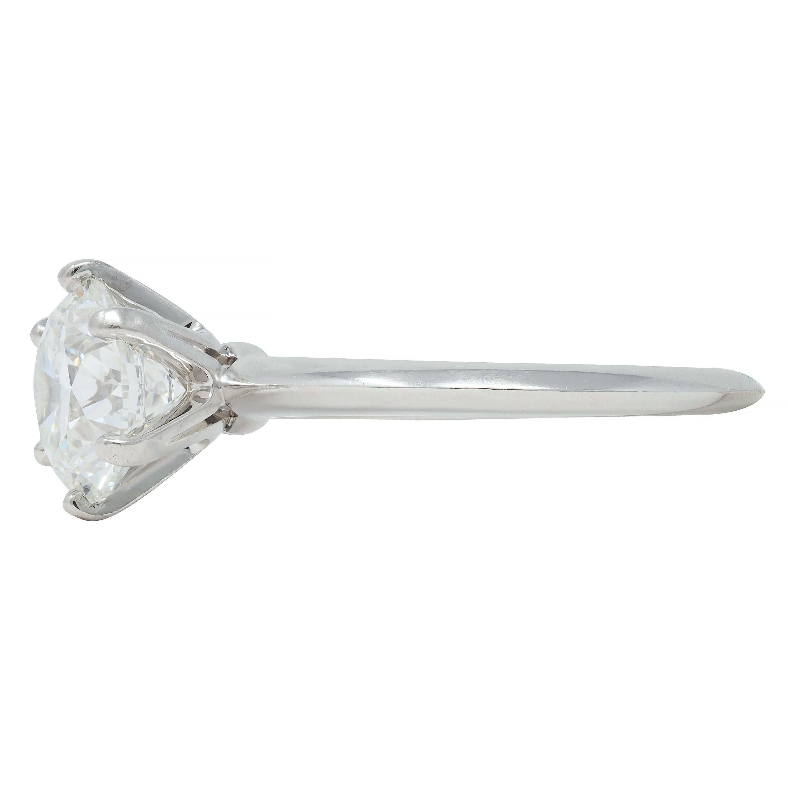 Women's or Men's Tiffany & Co. Round Brilliant Diamond Platinum Solitaire Vintage Engagement Ring For Sale