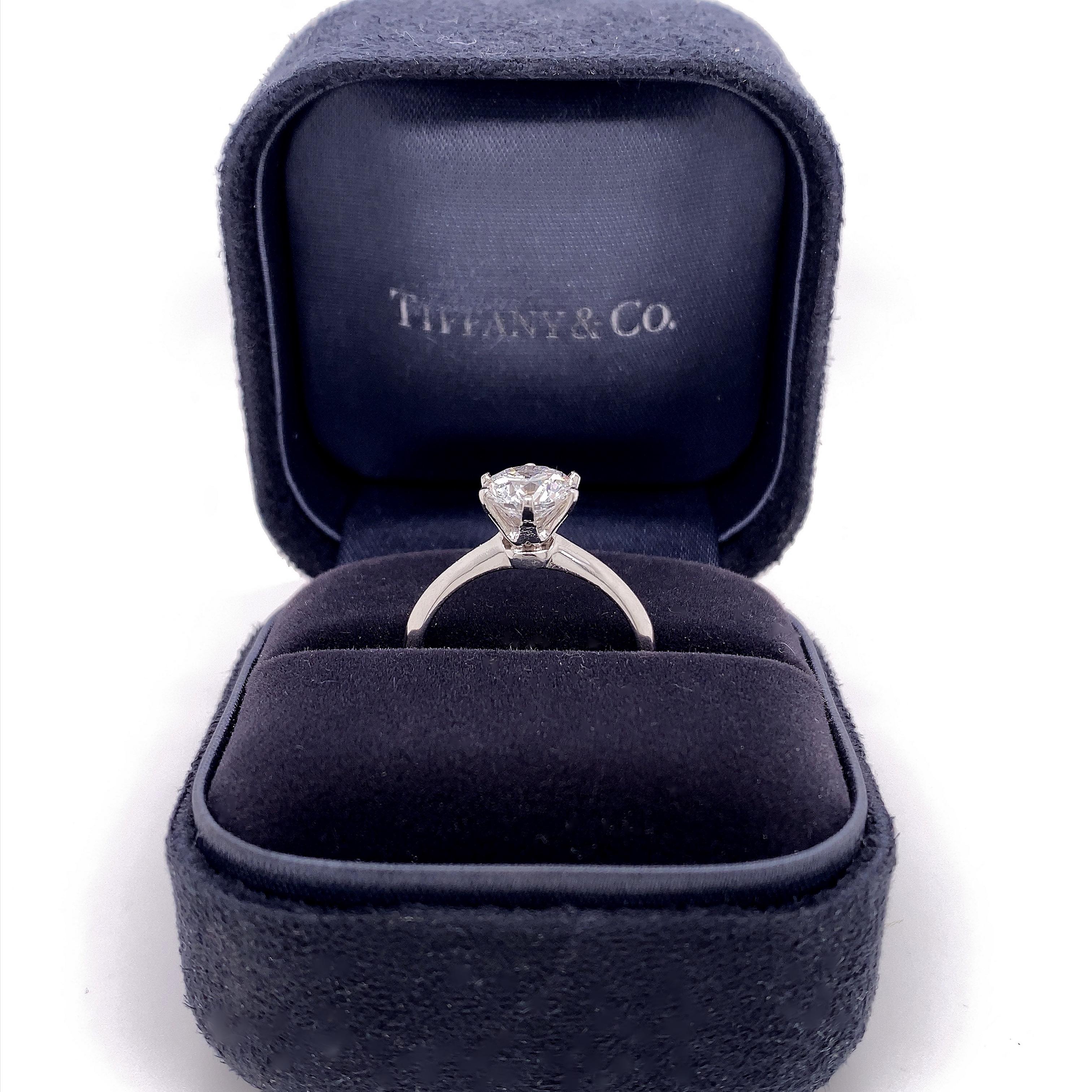 Women's Tiffany & Co. Round Brilliant Diamond Ring 1.29 Cts D VVS2 in Platinum