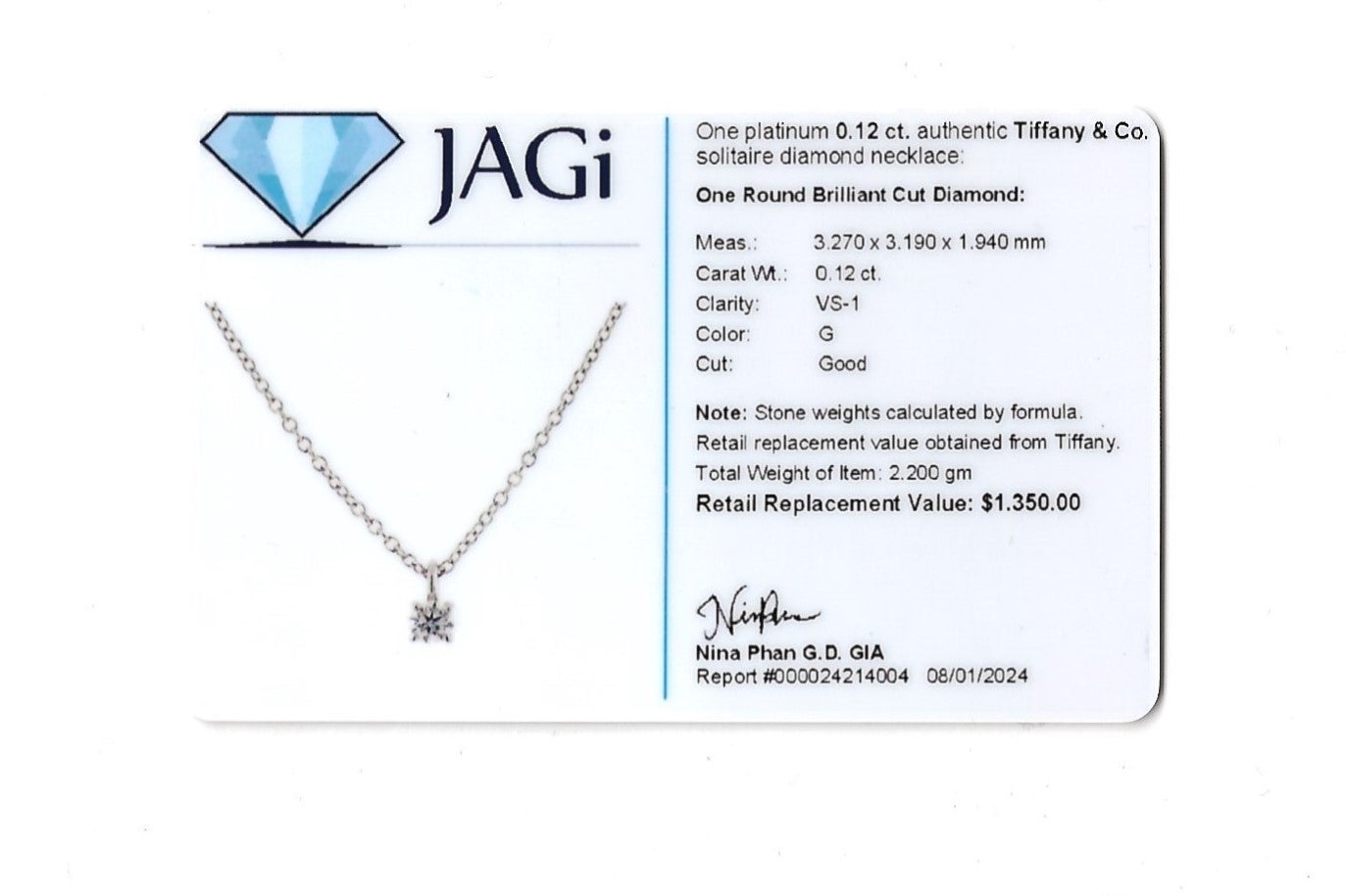 Tiffany & Co. Collar Colgante Solitario de Platino con Diamante Brillante Redondo en venta 4