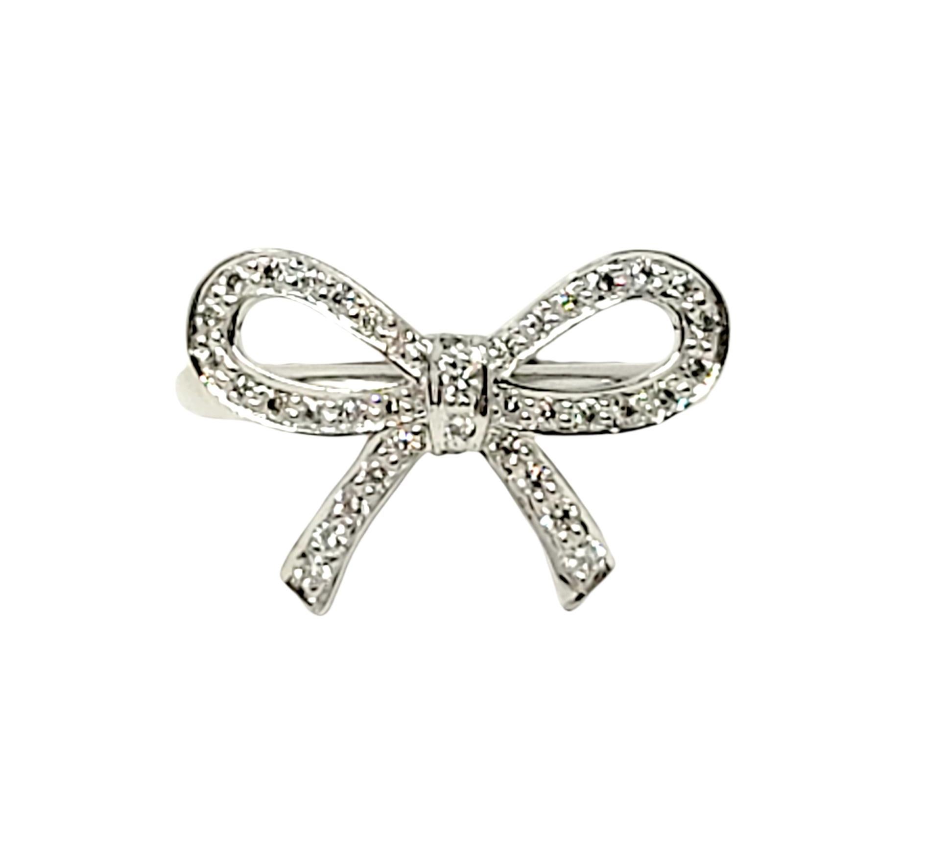 Round Cut Tiffany & Co. Round Brilliant Pave Diamond Bow Band Ring in Platinum For Sale