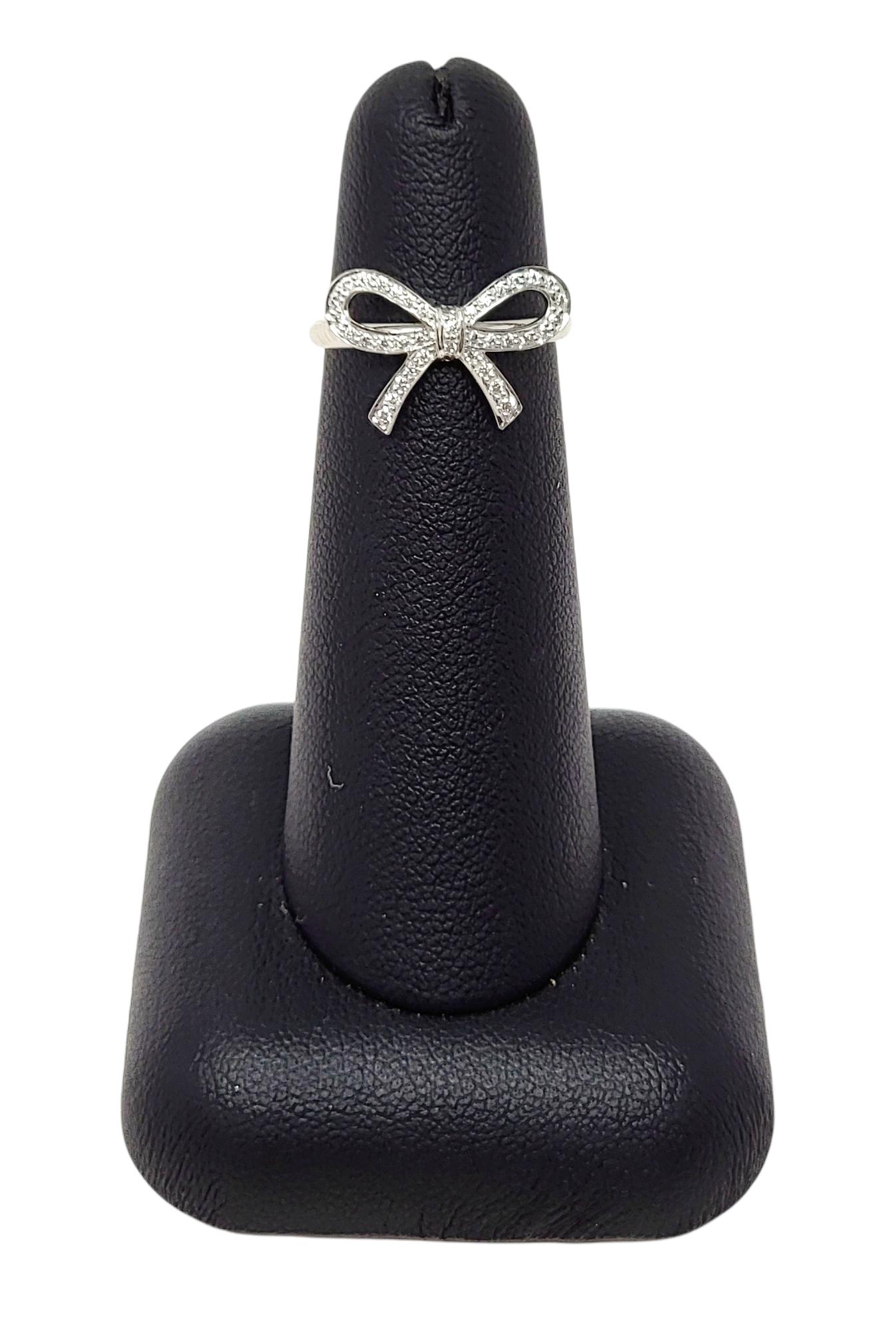 Tiffany & Co. Round Brilliant Pave Diamond Bow Band Ring in Platinum For Sale 4