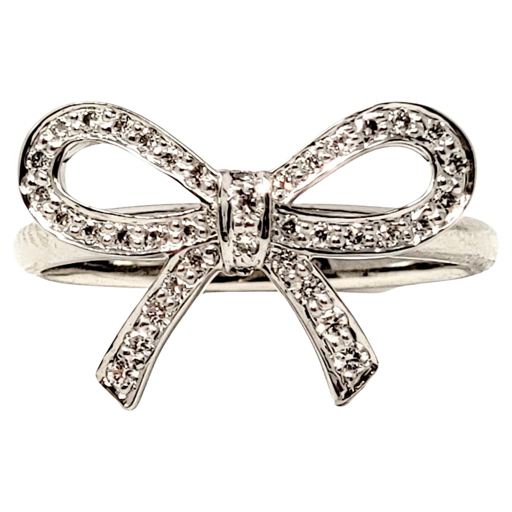 Tiffany & Co. Round Brilliant Pave Diamond Bow Band Ring in Platinum For Sale