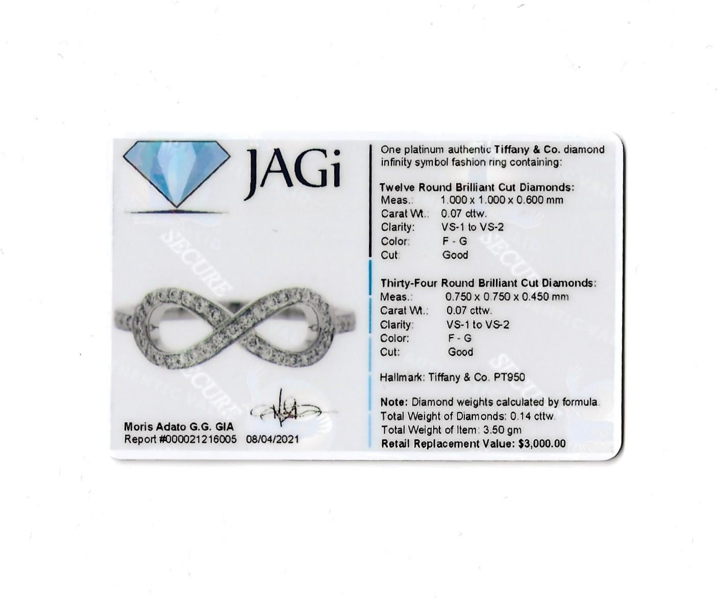 Tiffany & Co. Round Brilliant Pave Diamond Infinity Symbol Band Ring in Platinum 10