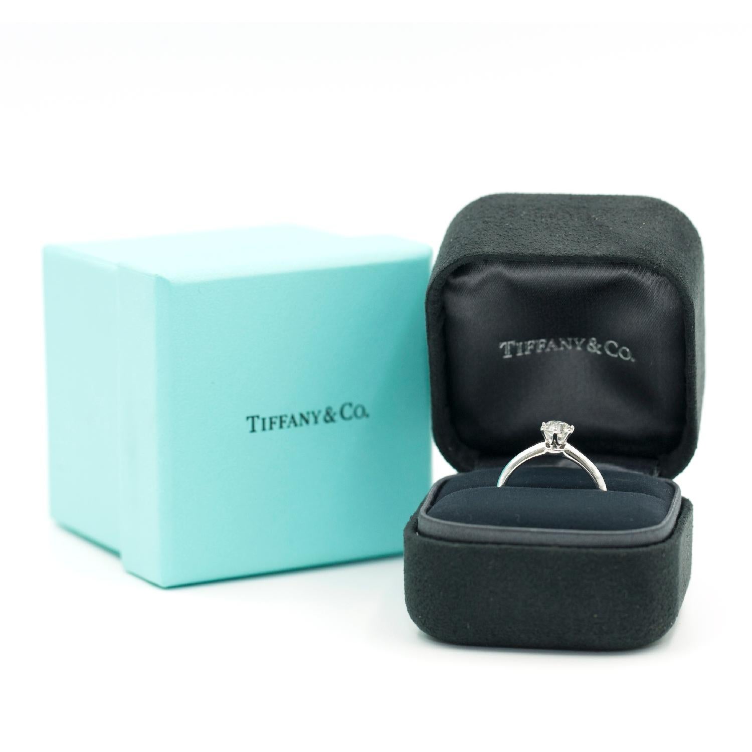 Romantic Tiffany & Co. Round Brilliant Platinum Engagement Ring GIA Certified 0.77 Carat For Sale