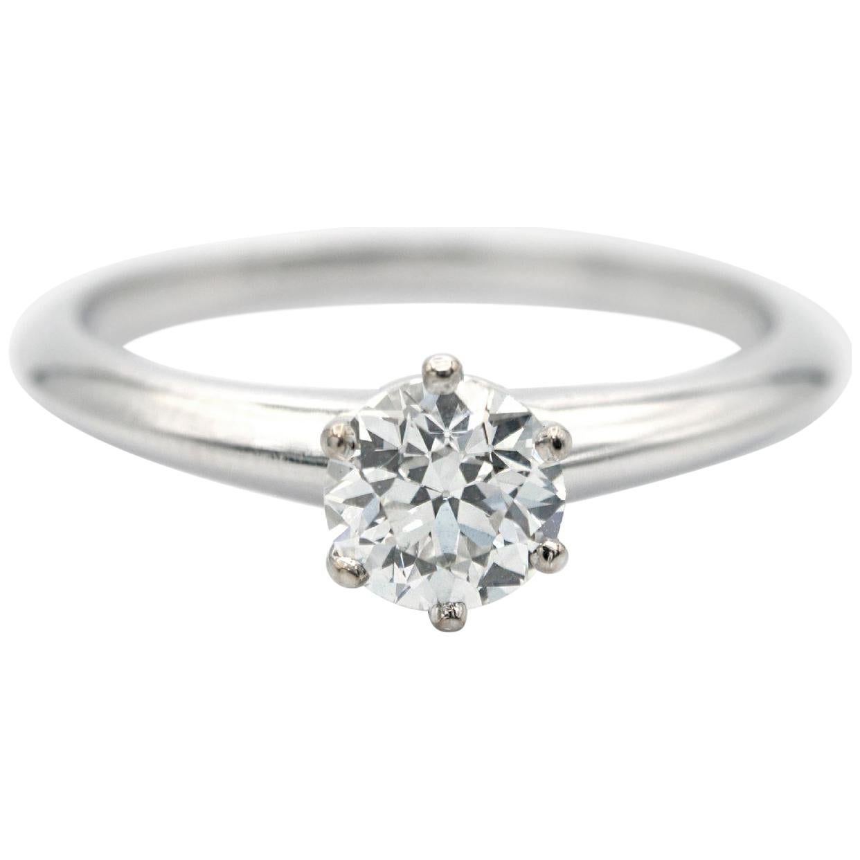 Tiffany & Co. Round Brilliant Platinum Engagement Ring GIA Certified 0.77 Carat For Sale