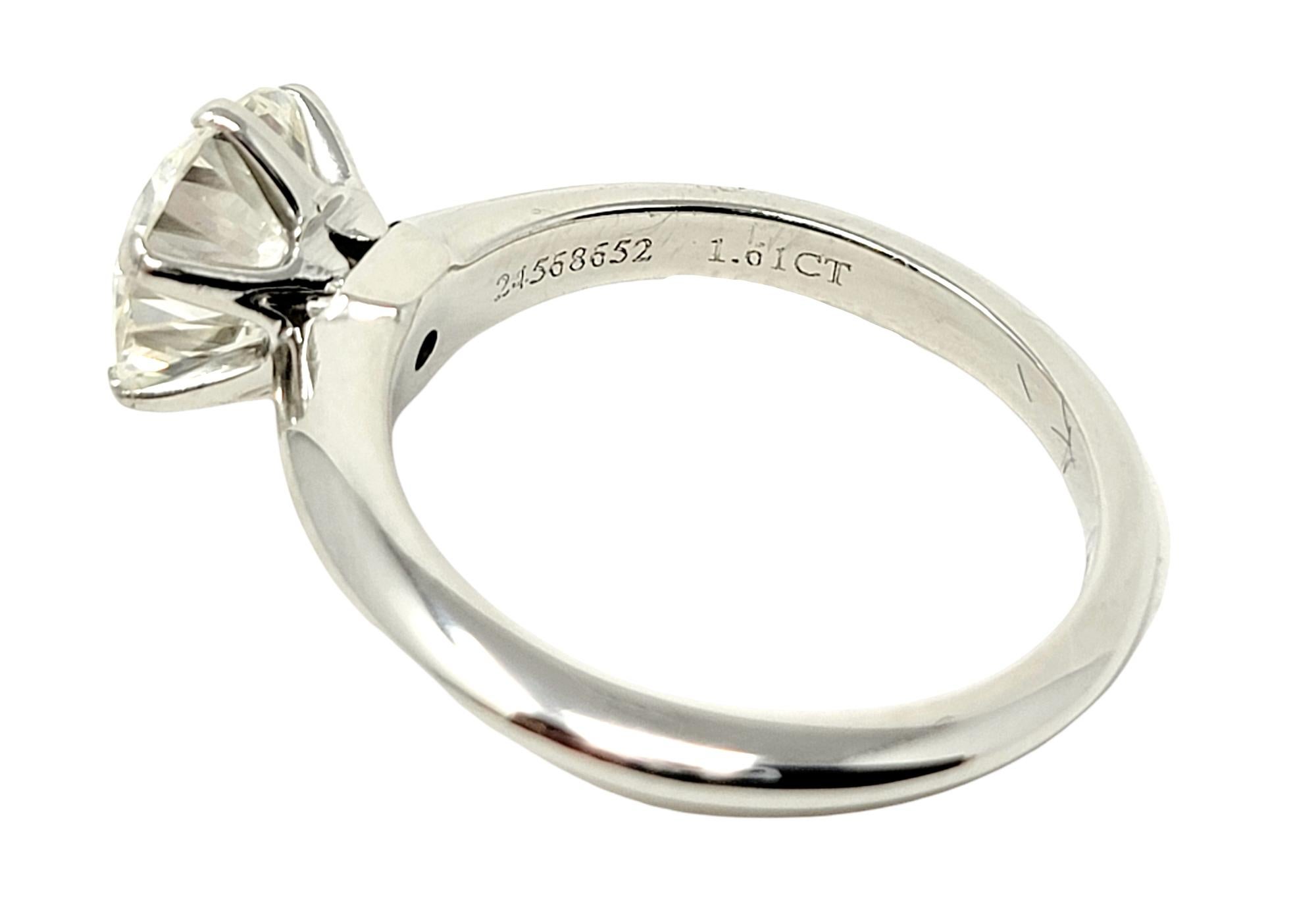 Round Cut Tiffany & Co. Round Brilliant Solitaire Platinum Engagement Ring 1.61 Carat 