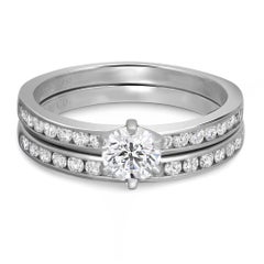 Tiffany & Co. Round Cut Diamond Engagement Ring Set Platinum 0.74Cttw