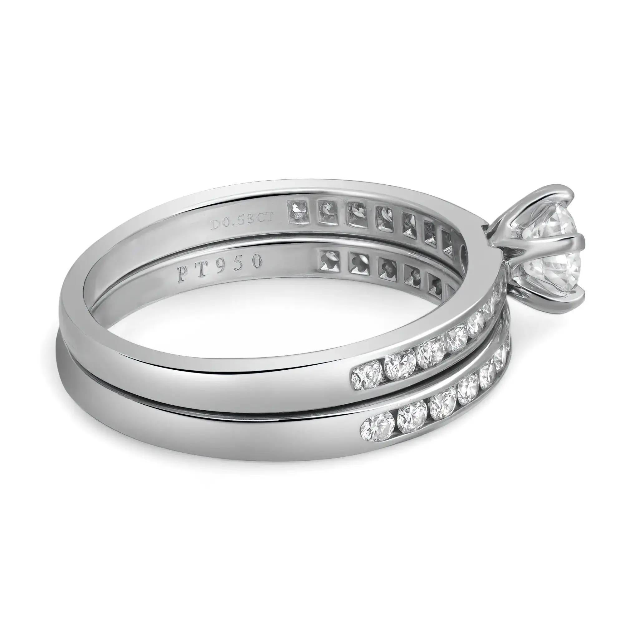Tiffany & Co. Rundschliff Diamant Verlobungsring Set Platin 0.74Cttw im Angebot 1