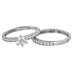 Tiffany & Co. Round Cut Diamond Engagement Ring Set Platinum 0.74Cttw