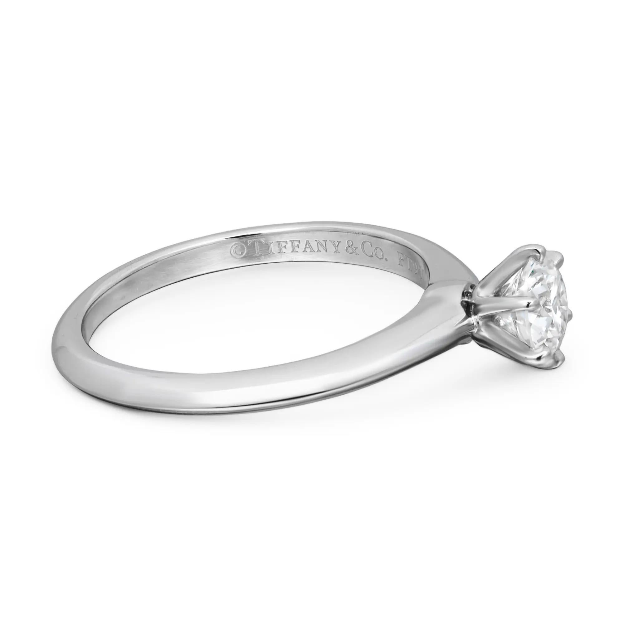 Modern Tiffany & Co. Round Cut Diamond Solitaire Engagement Ring Platinum 0.49Cttw For Sale