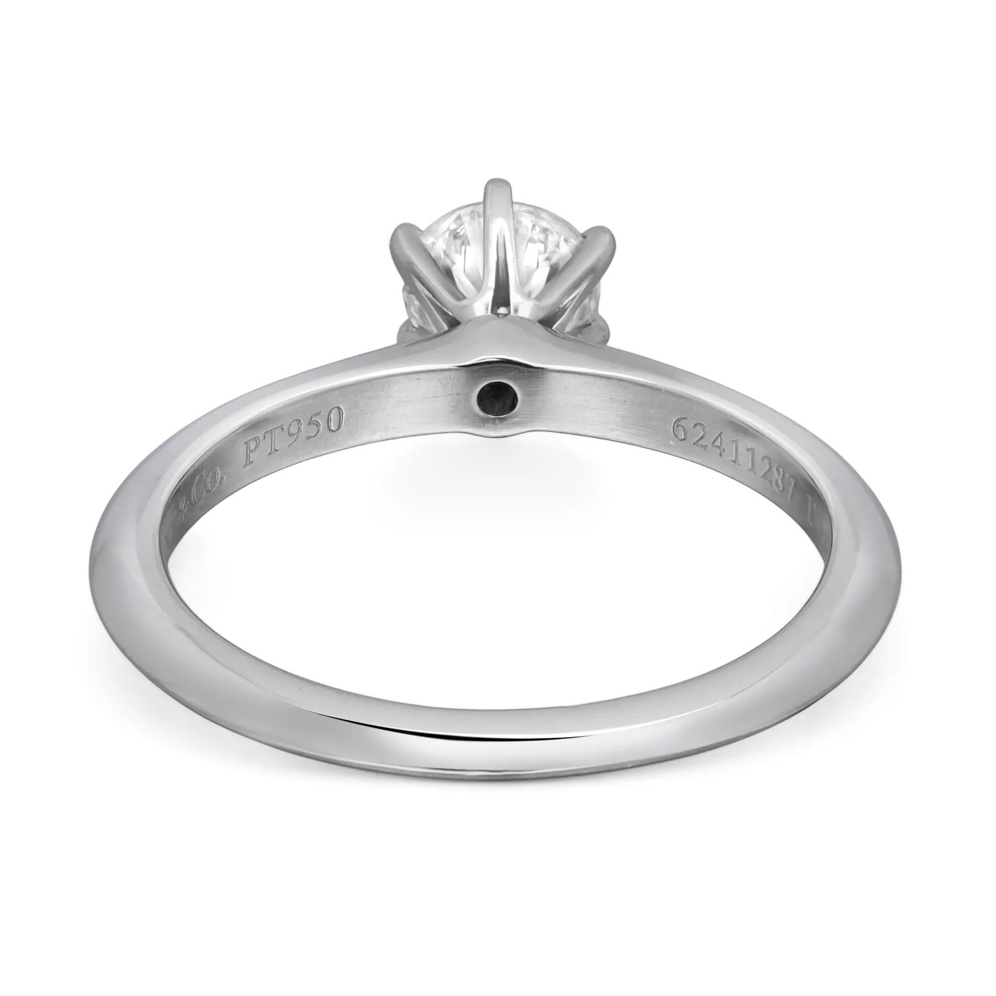 Tiffany & Co. Round Cut Diamond Solitaire Engagement Ring Platinum 0.49Cttw In Excellent Condition For Sale In New York, NY