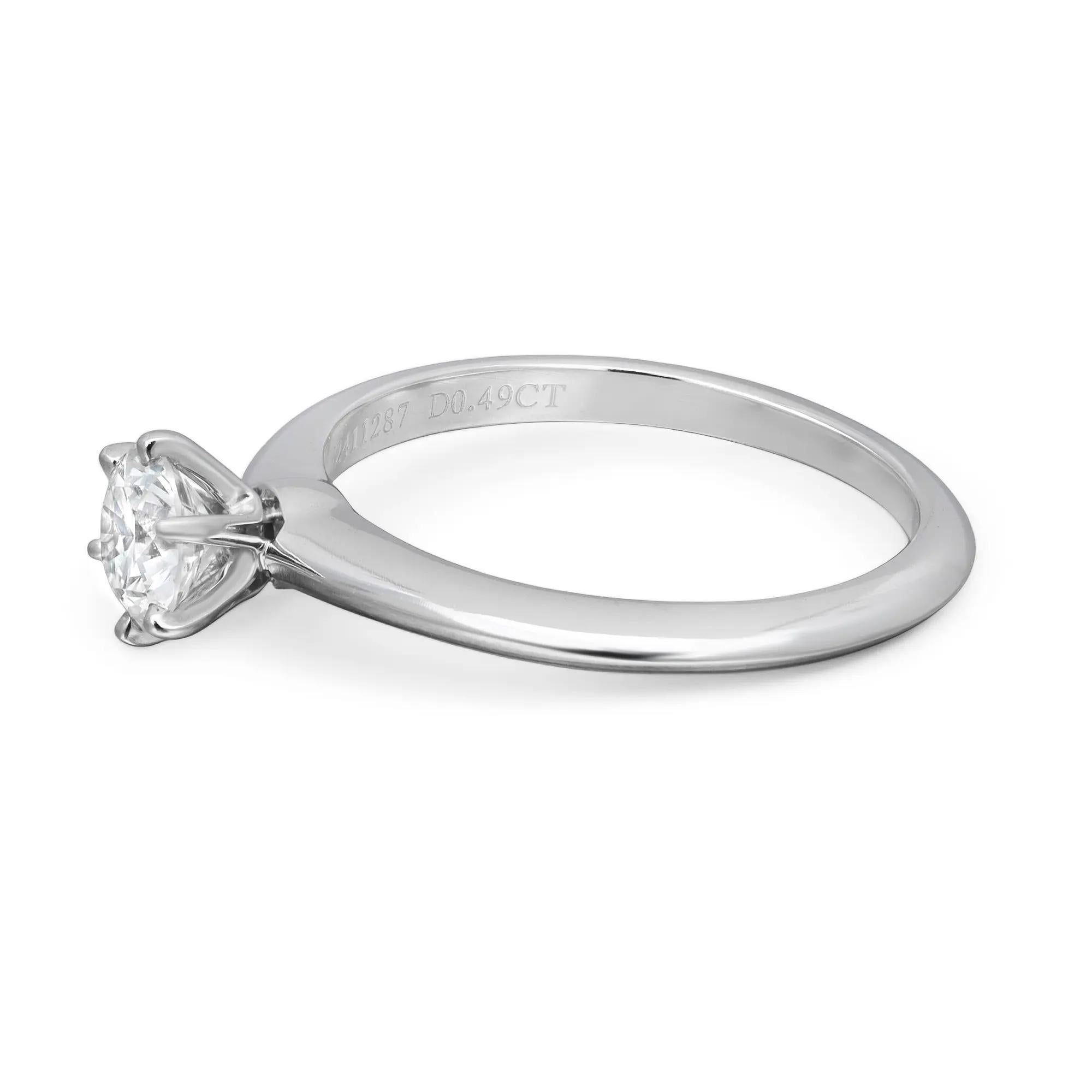 Women's Tiffany & Co. Round Cut Diamond Solitaire Engagement Ring Platinum 0.49Cttw For Sale
