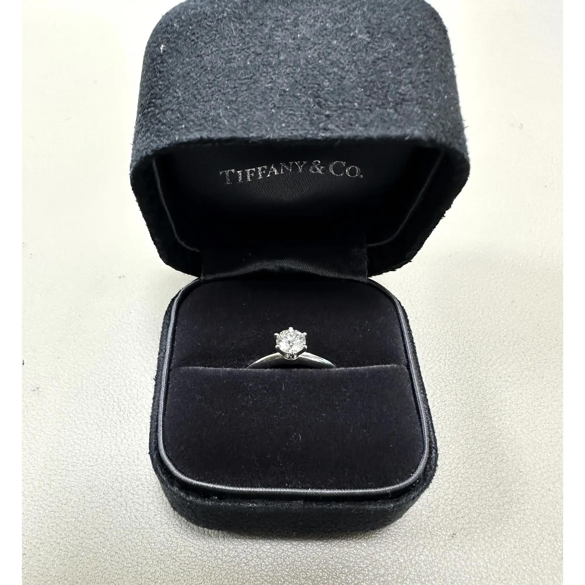 Tiffany & Co. Round Cut Diamond Solitaire Engagement Ring Platinum 0.49Cttw For Sale 1