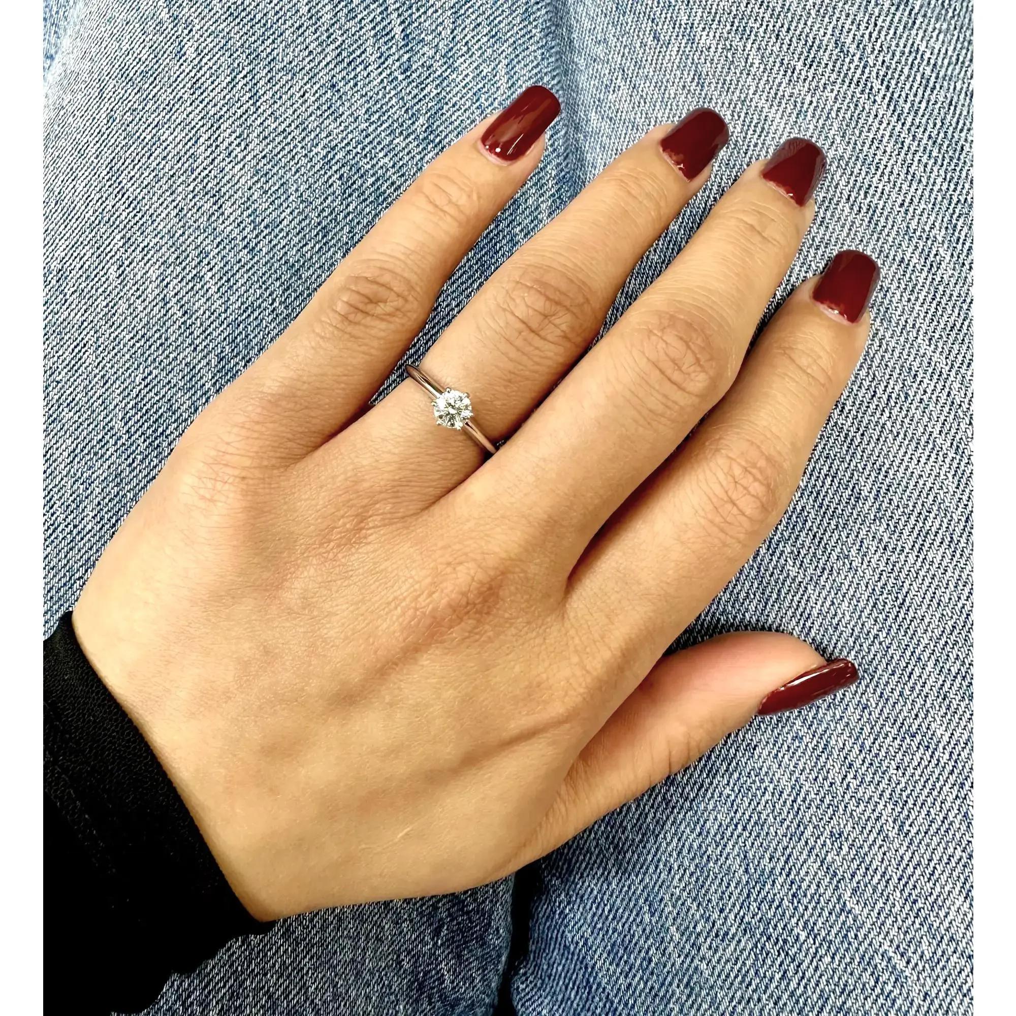 Tiffany & Co. Round Cut Diamond Solitaire Engagement Ring Platinum 0.49Cttw For Sale 2