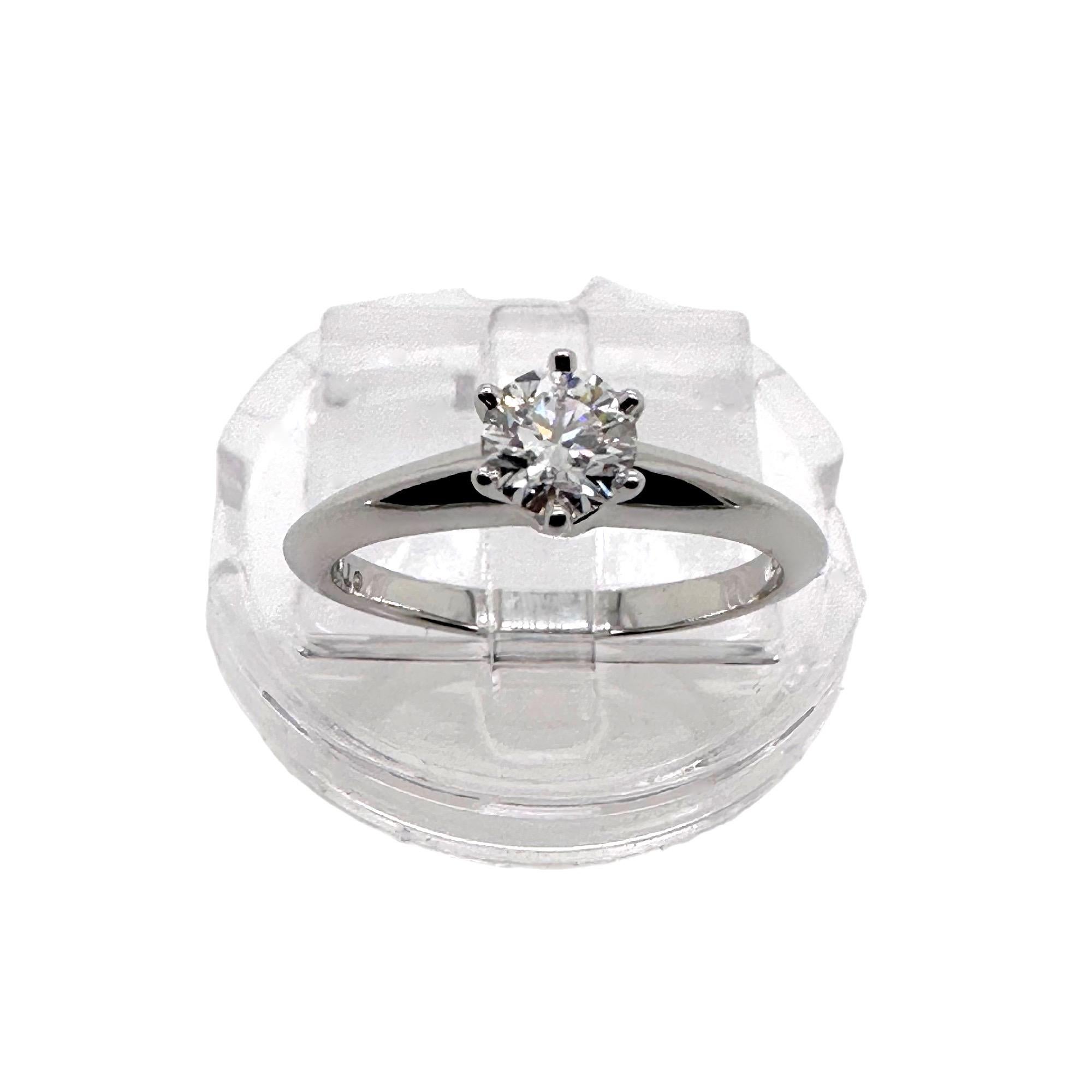 Round Cut Tiffany & Co. Round Diamond 0.37 Cts F VVS1 Solitaire Engagement Ring Platinum For Sale