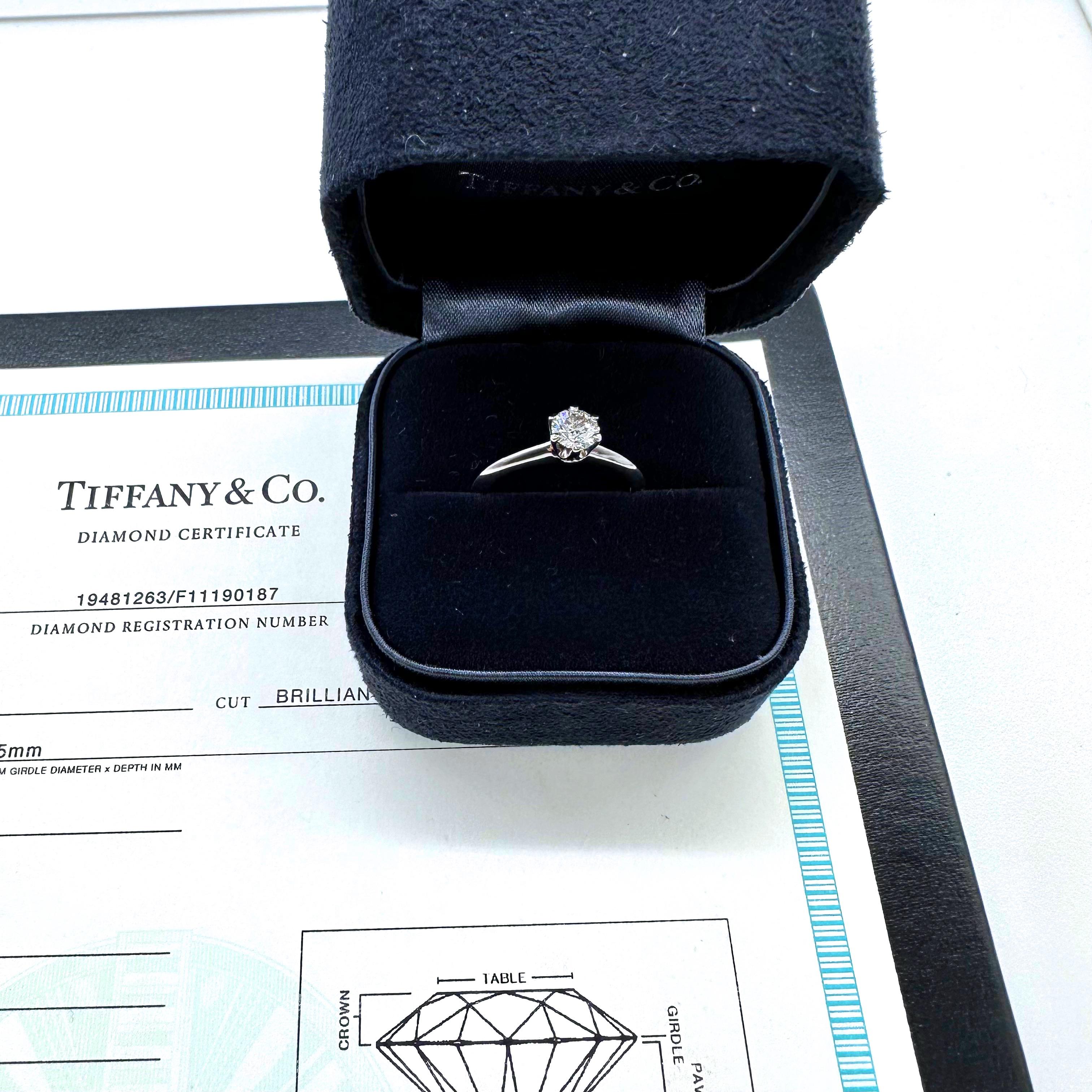 Tiffany & Co. Round Diamond 0.42 Carat D VS2 Solitaire Engagement Ring Platinum For Sale 8