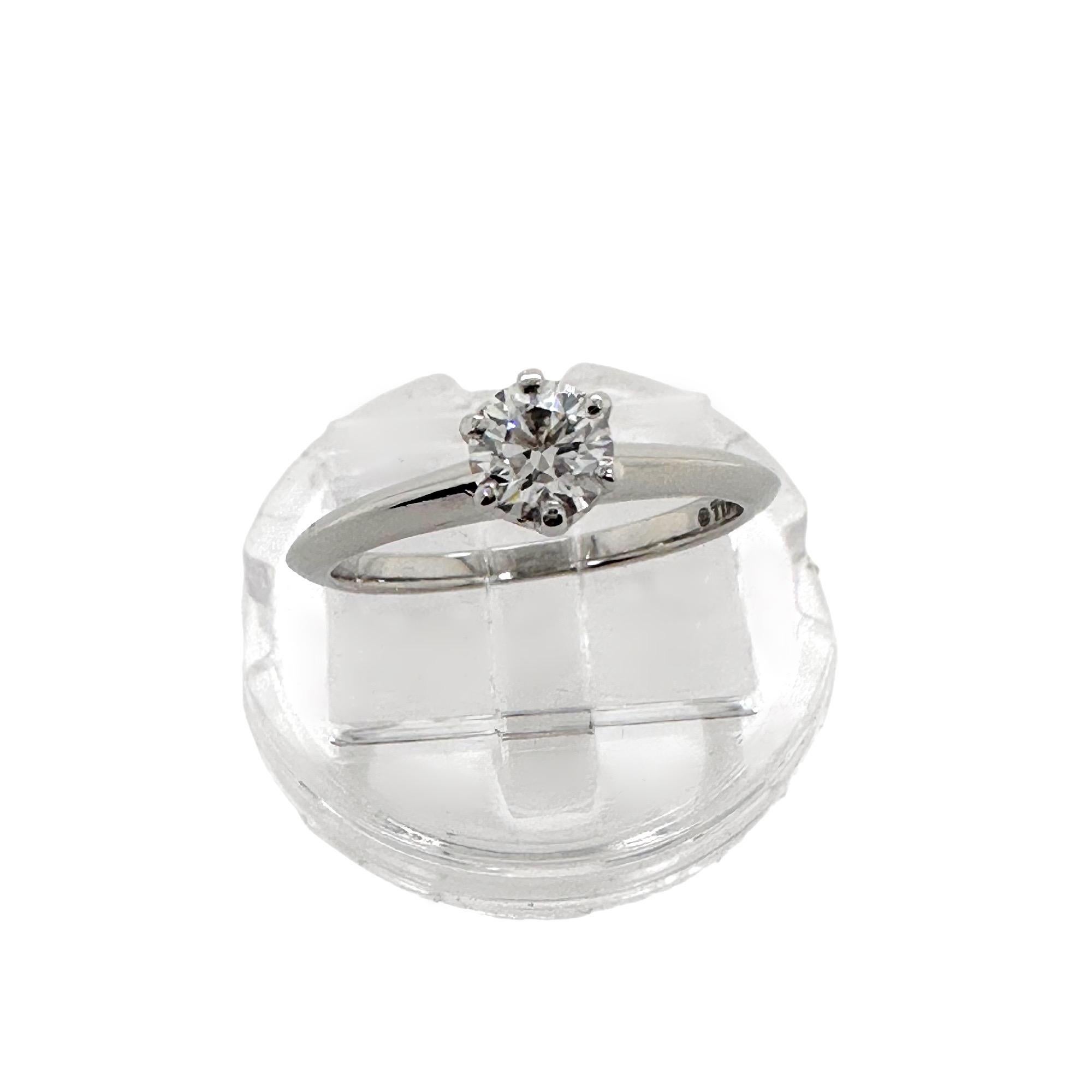TIFFANY & CO Platinum Diamond Solitaire Engagement Ring Round 0.42 cts D VS1 In Excellent Condition For Sale In San Diego, CA