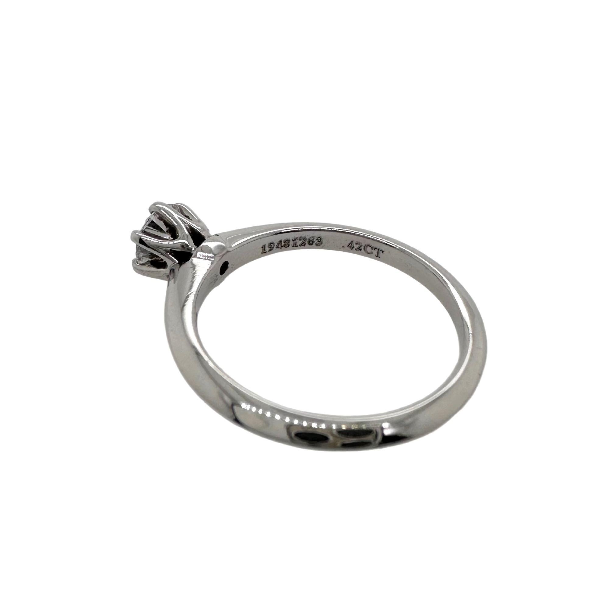 Women's TIFFANY & CO Platinum Diamond Solitaire Engagement Ring Round 0.42 cts D VS1 For Sale