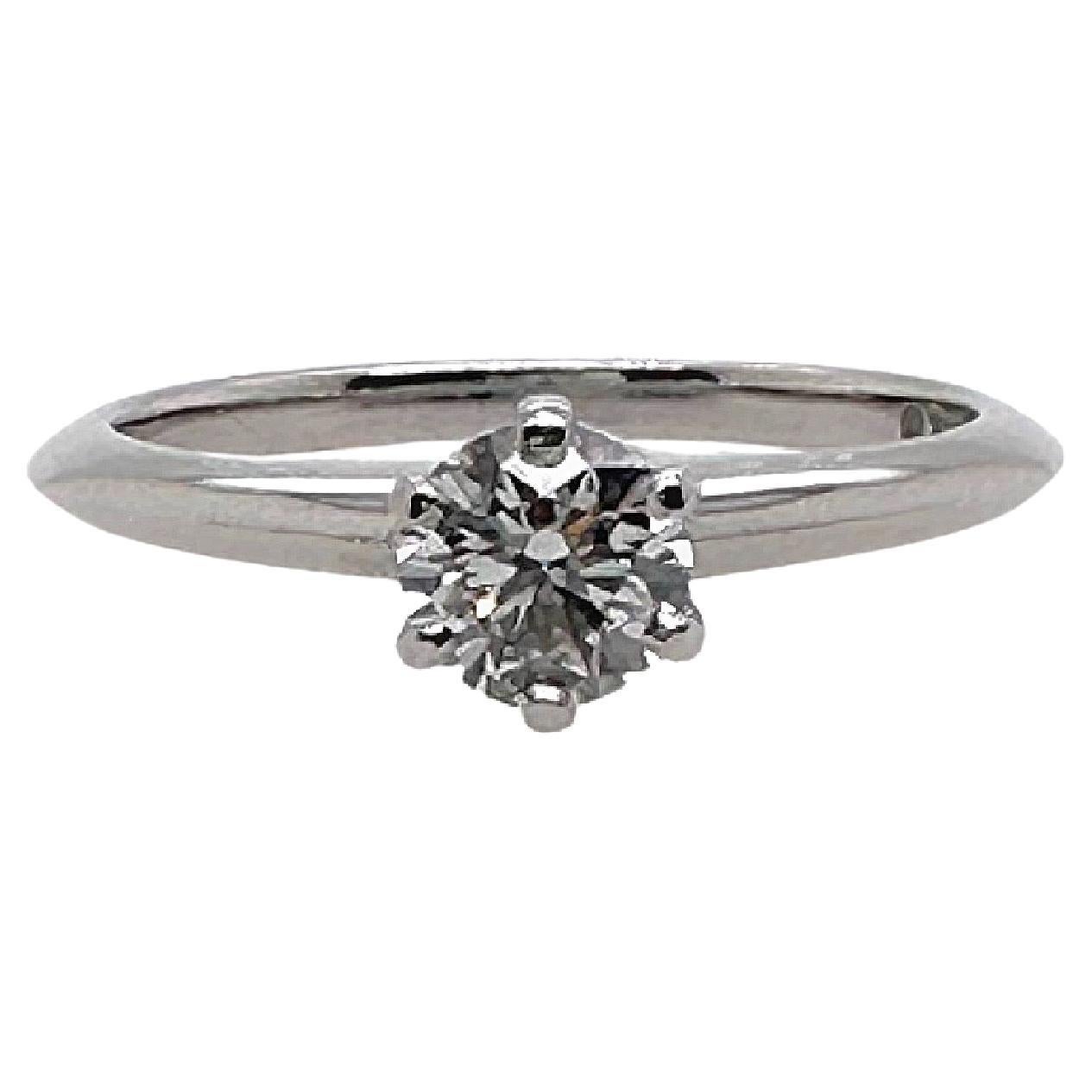 Tiffany & Co. Round Diamond 0.42 Carat D VS2 Solitaire Engagement Ring Platinum For Sale