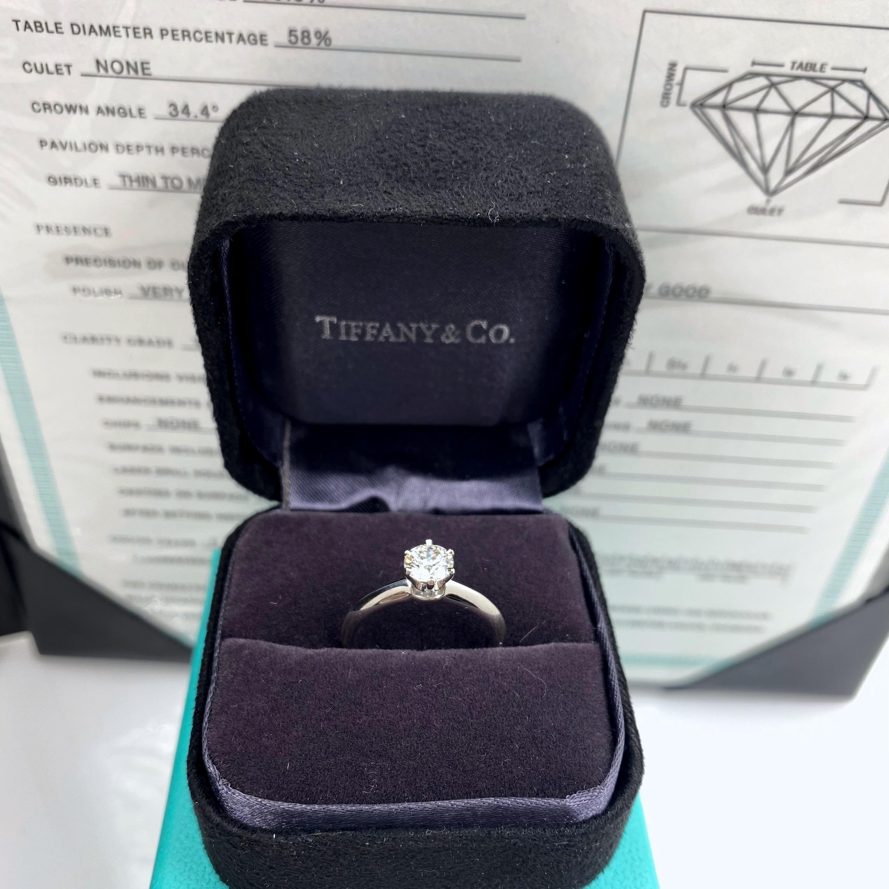 Tiffany & Co. Round Diamond 0.60 Carat I VVS1 Solitaire Platinum Engagement Ring 4