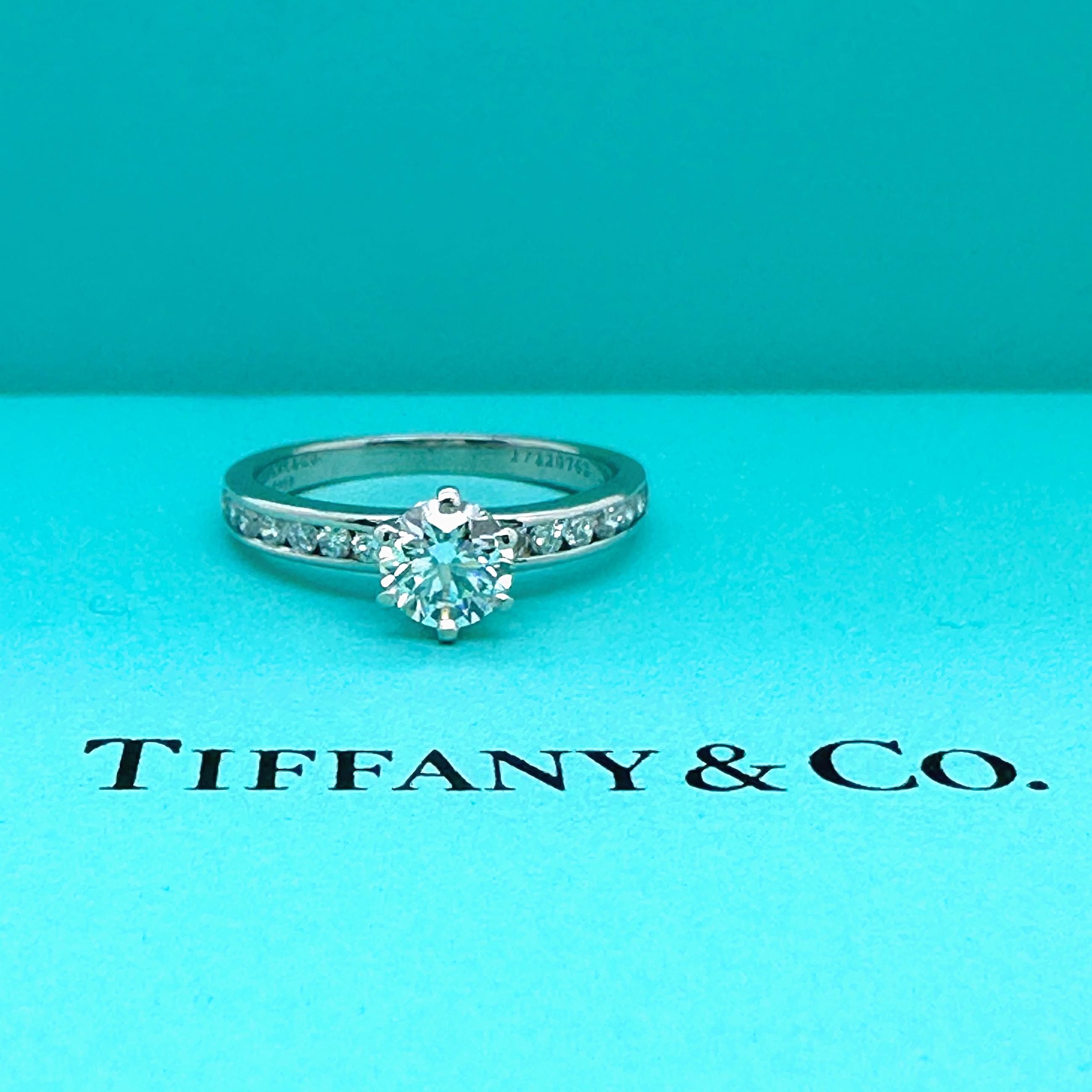 TIFFANY & CO Round Diamond 0.74tcw E IF Engagement Ring Channel-set Diamond Plat For Sale 8