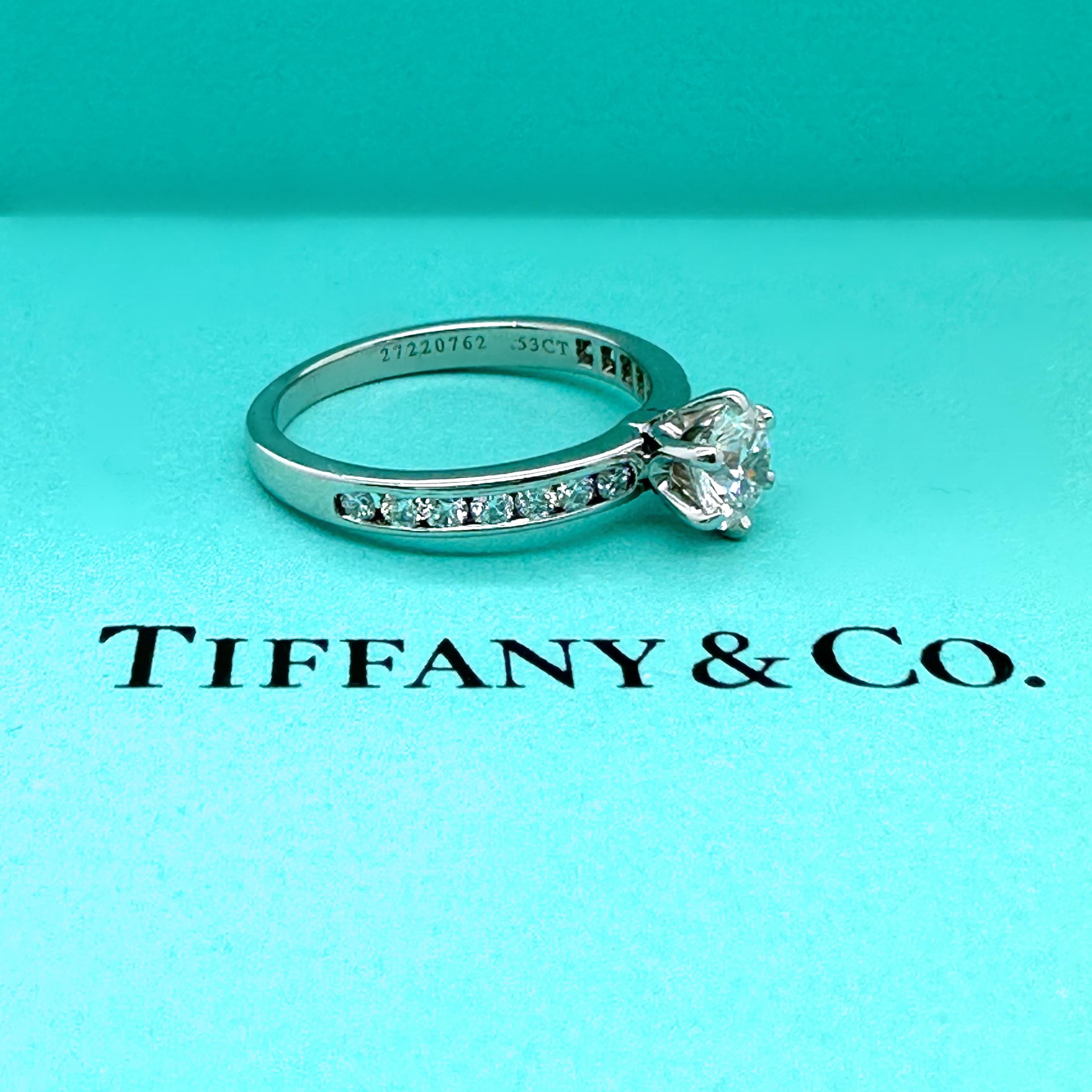 TIFFANY & CO Round Diamond 0.74tcw E IF Engagement Ring Channel-set Diamond Plat For Sale 9