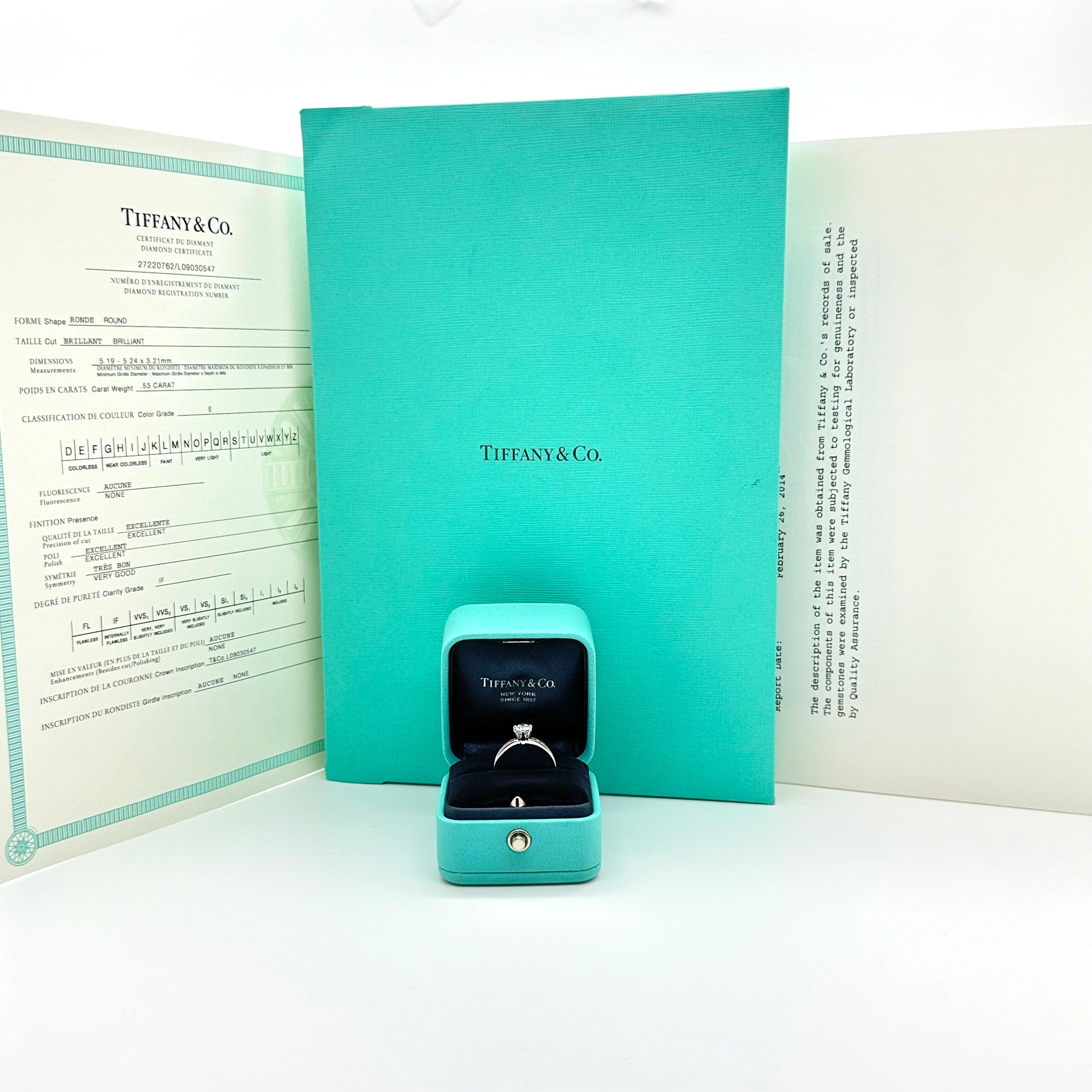 Round Cut TIFFANY & CO Round Diamond 0.74tcw E IF Engagement Ring Channel-set Diamond Plat For Sale