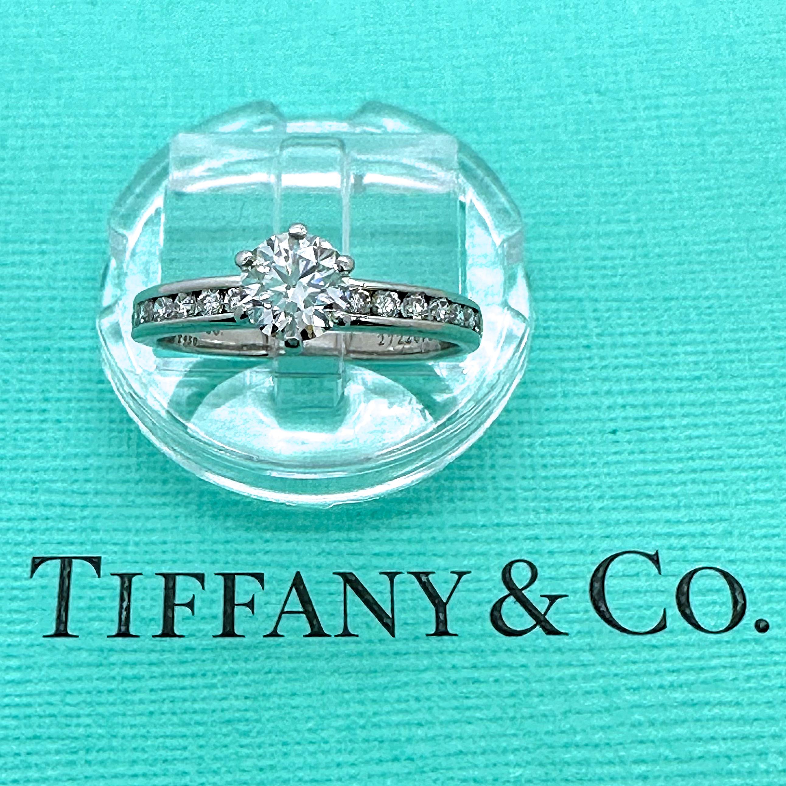 TIFFANY & CO Round Diamond 0.74tcw E IF Engagement Ring Channel-set Diamond Plat In Excellent Condition For Sale In San Diego, CA