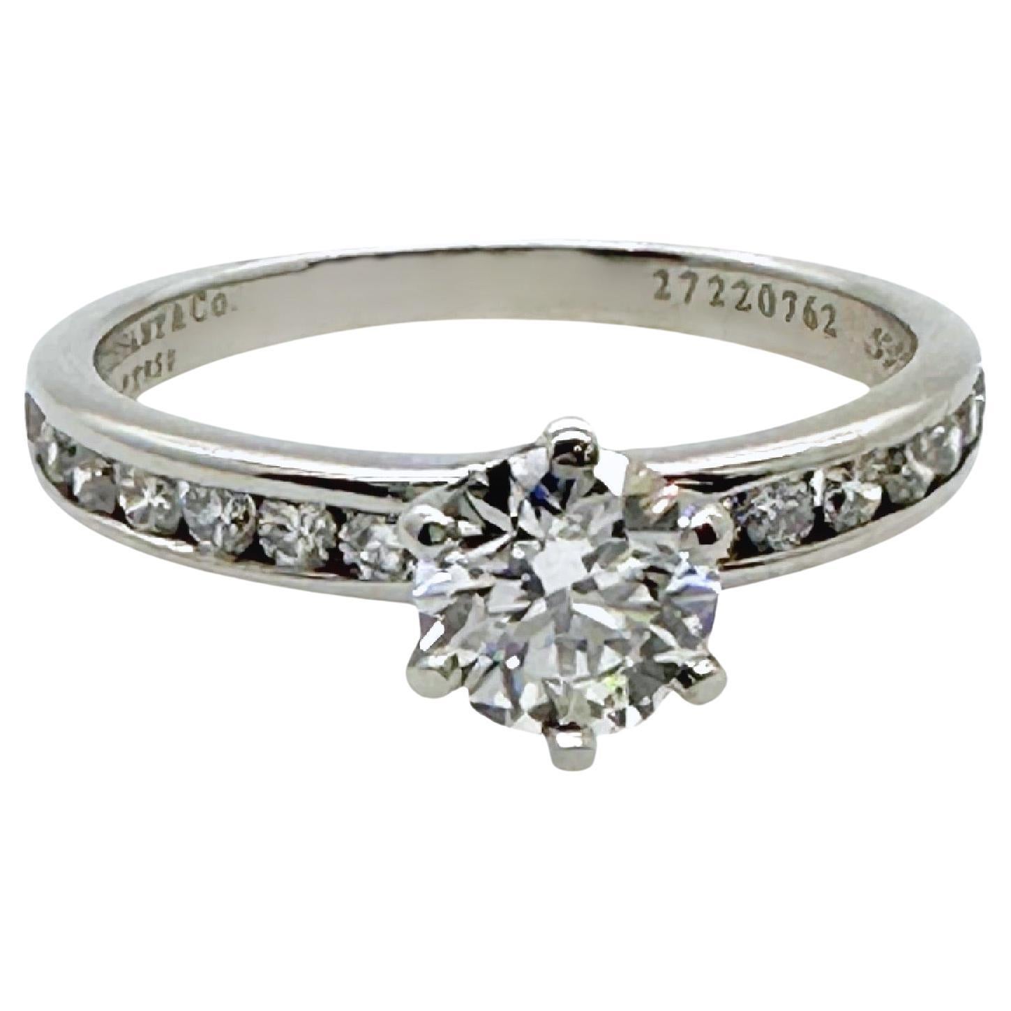 TIFFANY & CO Round Diamond 0.74tcw E IF Engagement Ring Channel-set Diamond Plat For Sale