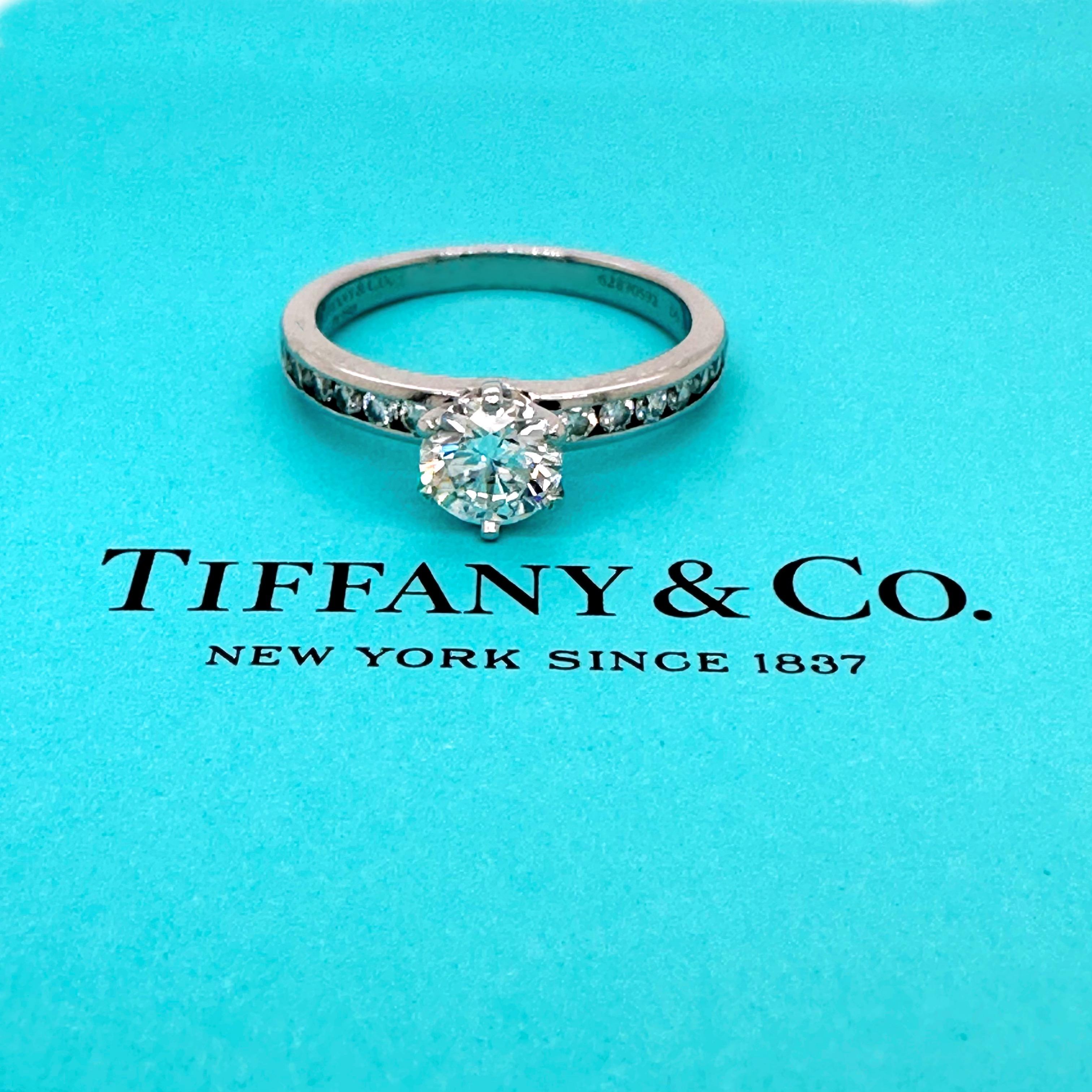 Tiffany & Co. Round Diamond 0.80 Tcw Channel Set Band Engagement Ring Platinum For Sale 4
