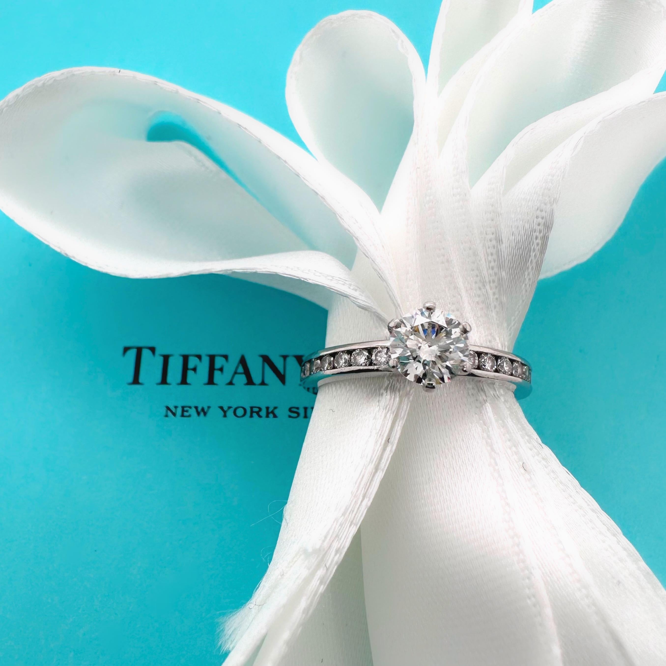 Tiffany & Co. Round Diamond 0.80 Tcw Channel Set Band Engagement Ring Platinum For Sale 6