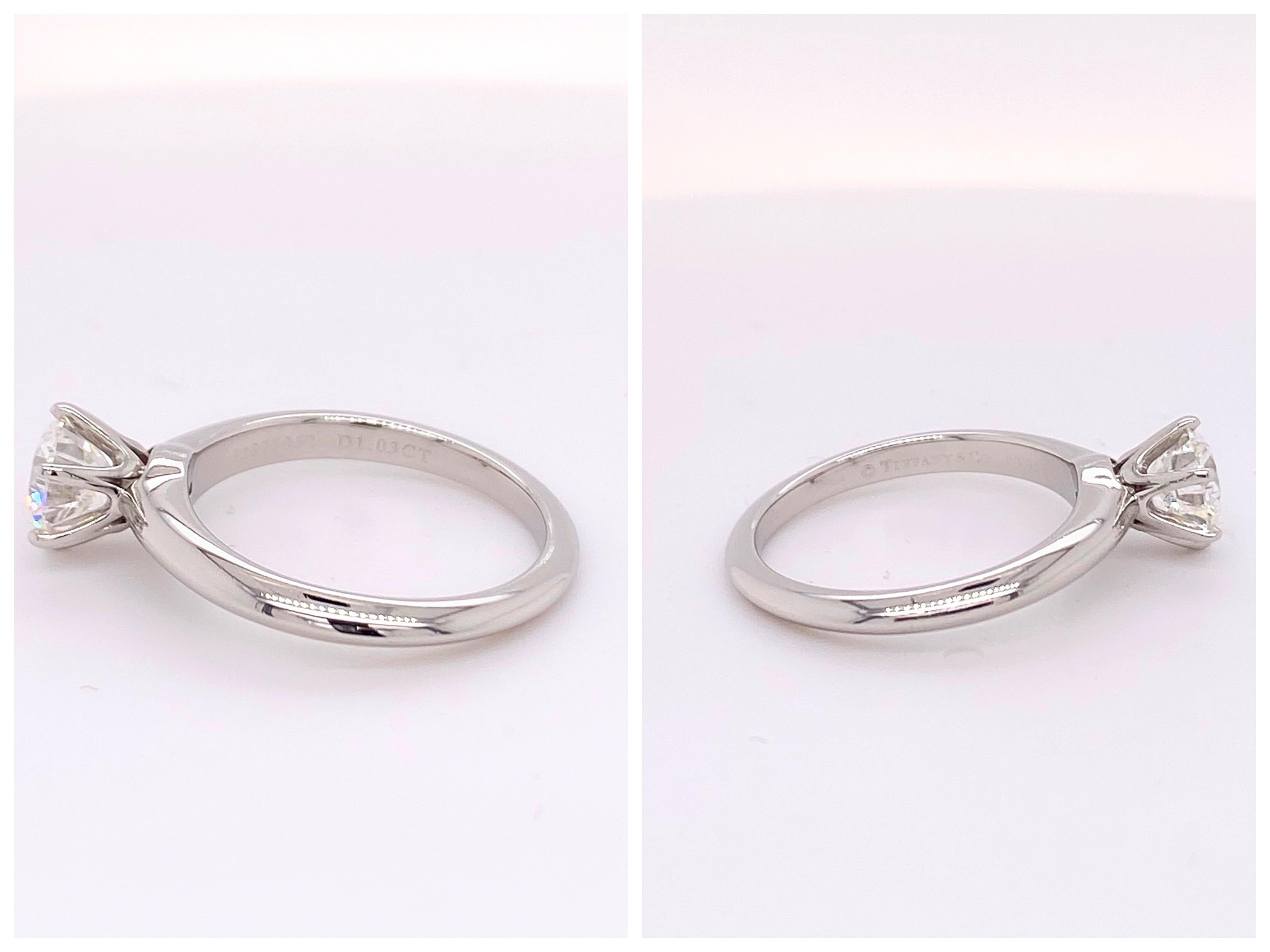 Tiffany & Co. Runder Diamant 1,03 Karat G VS1 Solitär-Ring aus Platin im Angebot 1