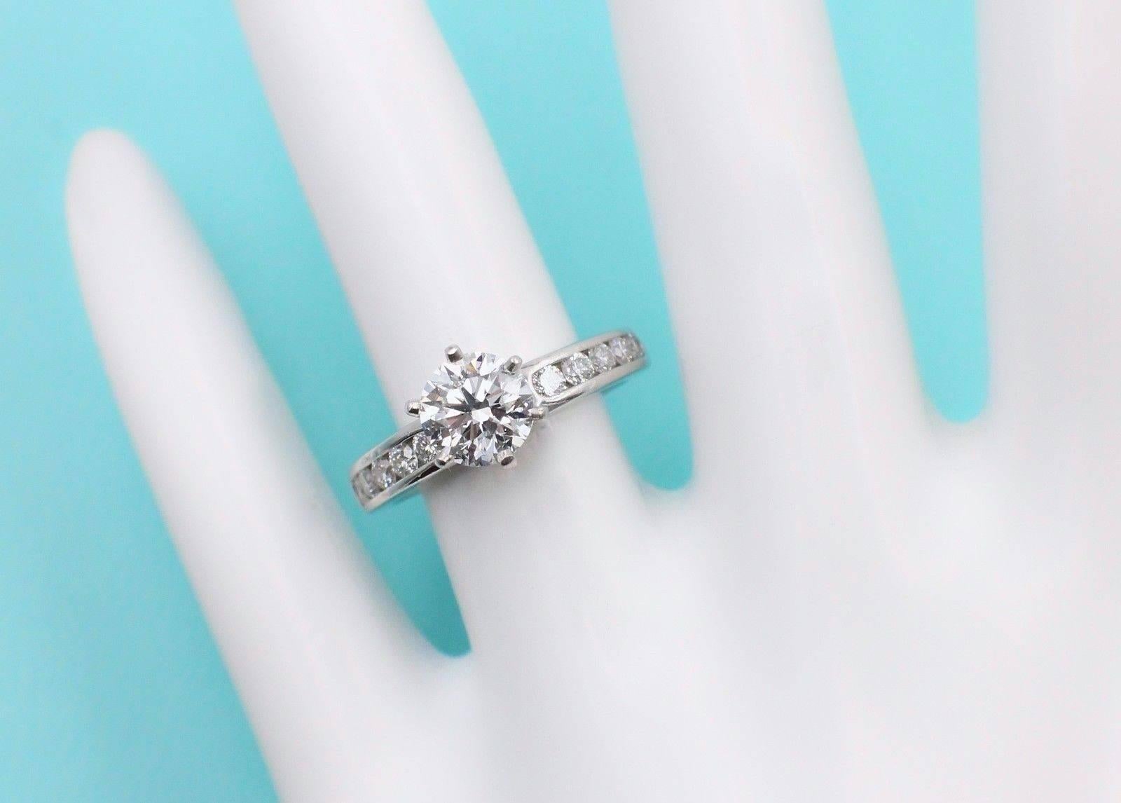 Tiffany & Co. Round Diamond 1.06 Carat Platinum Diamond Band Engagement Ring 4