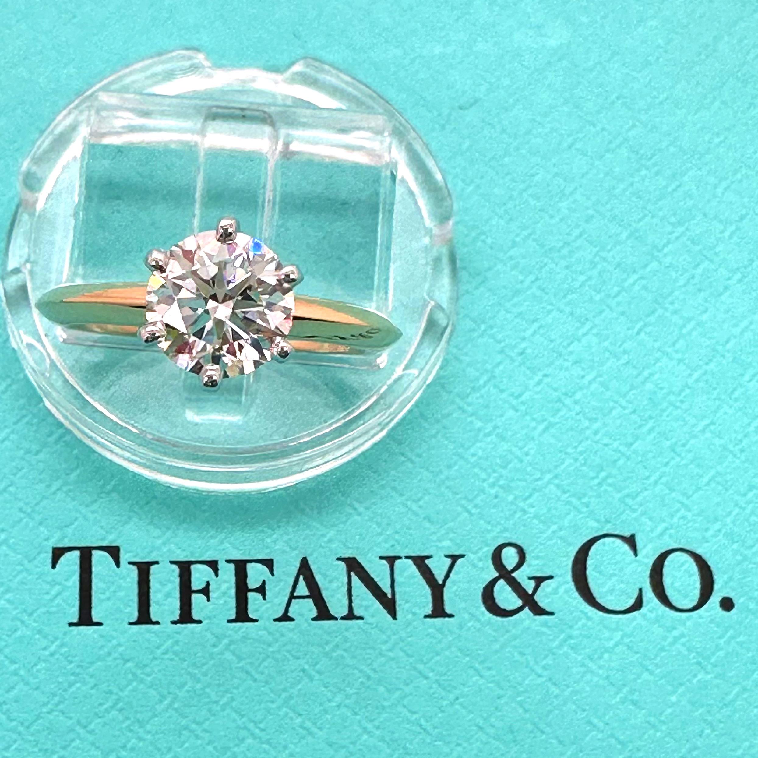 Round Cut TIFFANY & CO Round Diamond 1.09 cts I VS1 18kt Rose Gold Engagement Ring For Sale