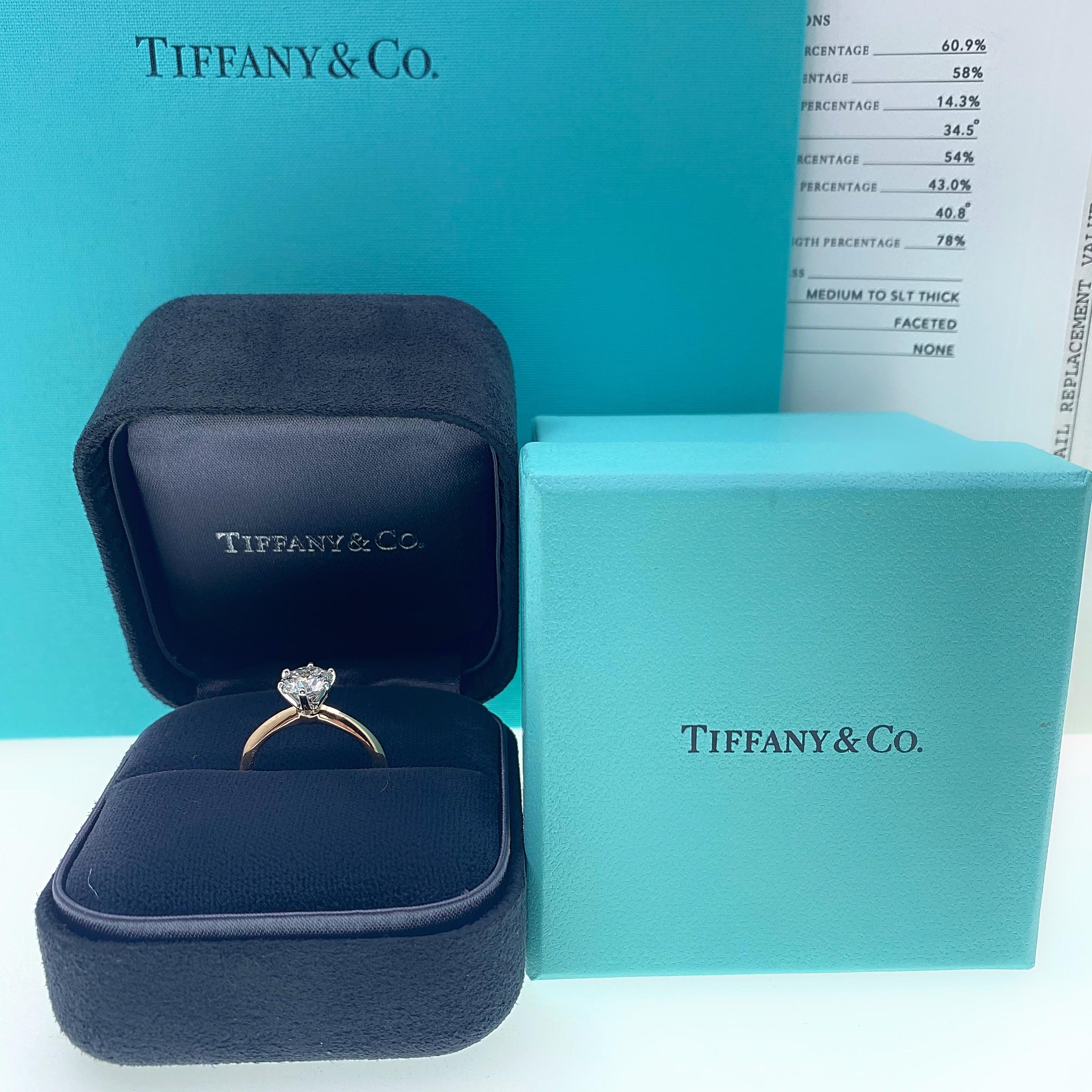 Tiffany & Co. Round Diamond 1.18 Carat H VS1 Ring 18 Karat Rose Gold Papers 2