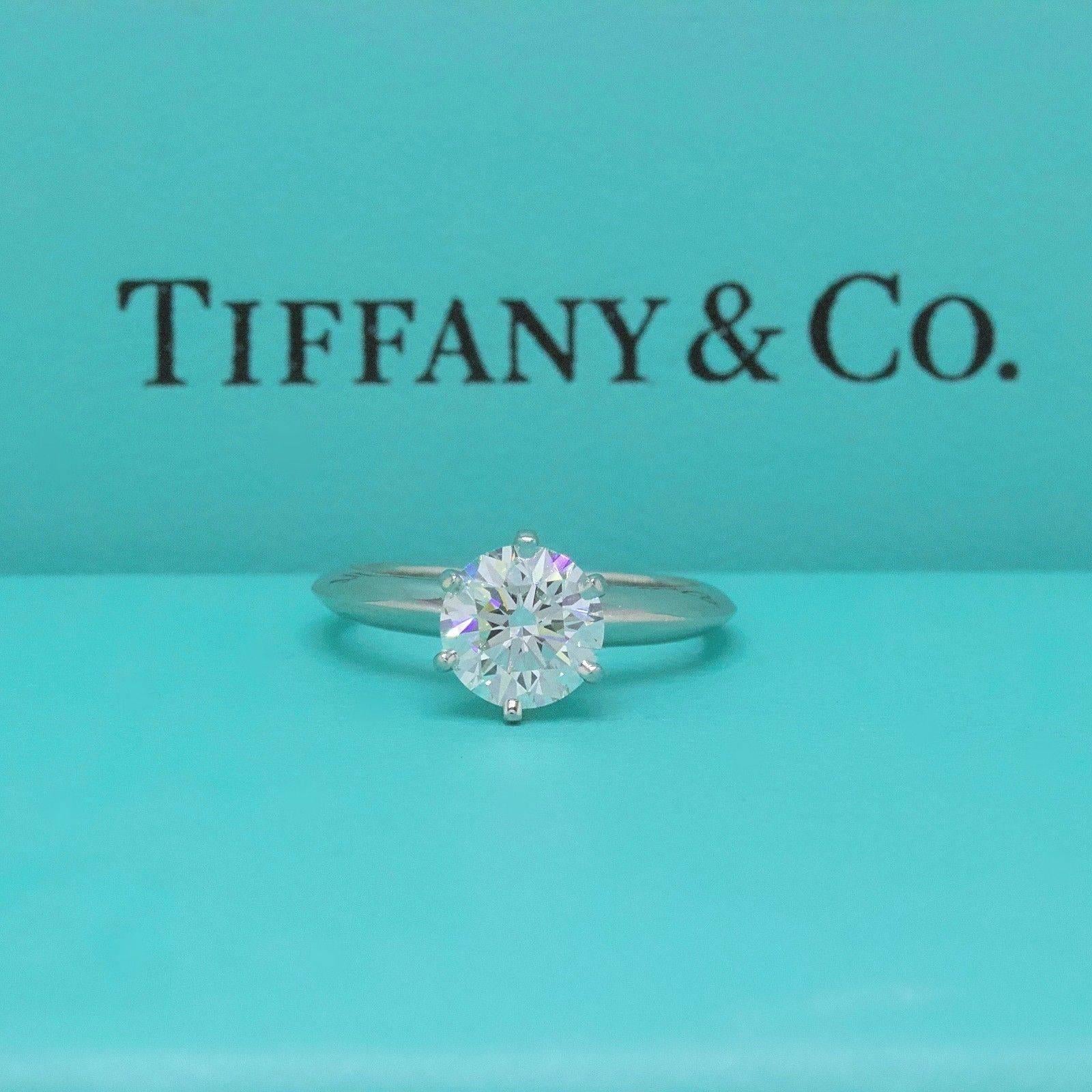 Round Cut Tiffany & Co. Round Diamond 1.33 cts G VVS1 Platinum Engagement Ring