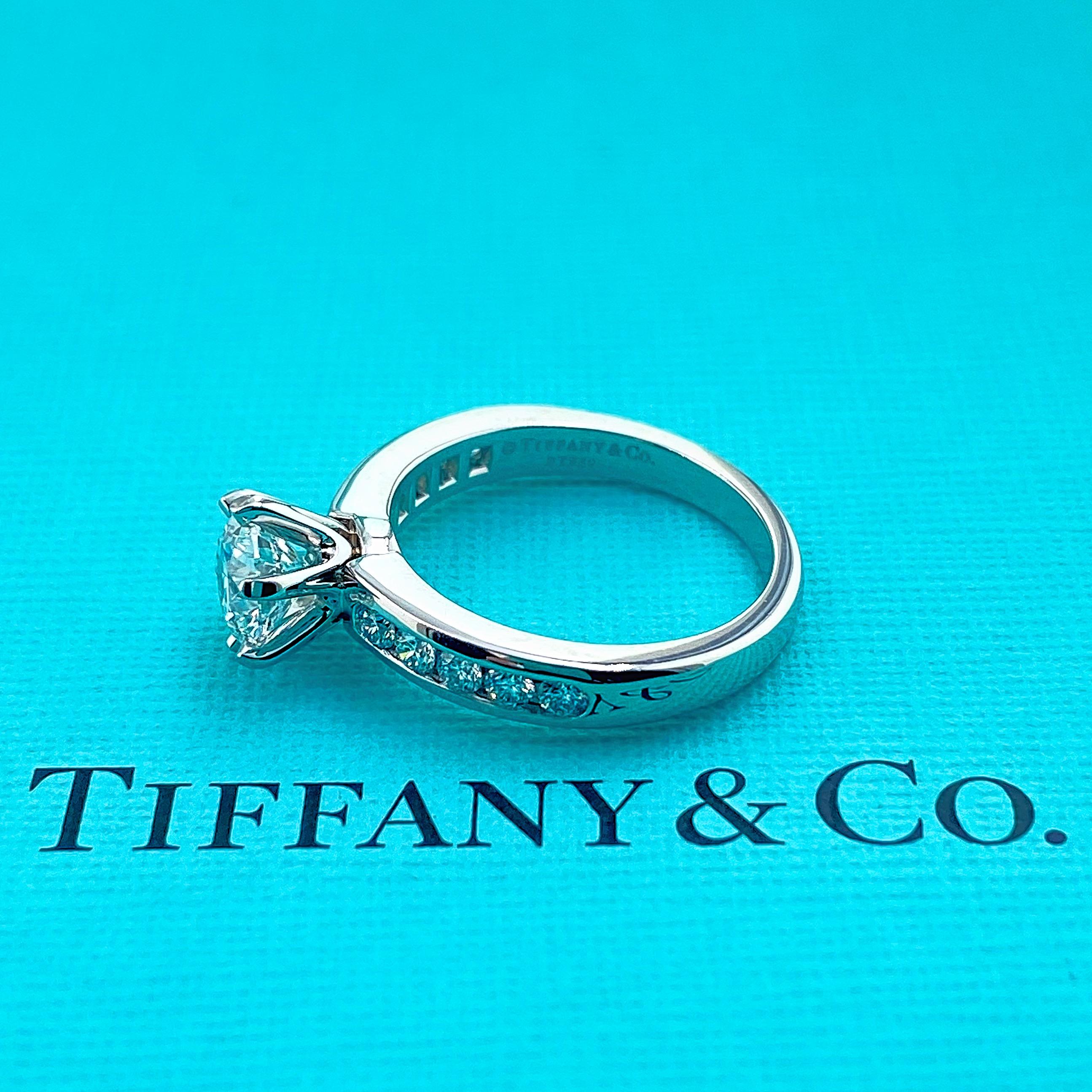 Tiffany & Co. Round Diamond 1.34 Tcw Channel Set Diamond Band Engagement Ring For Sale 2
