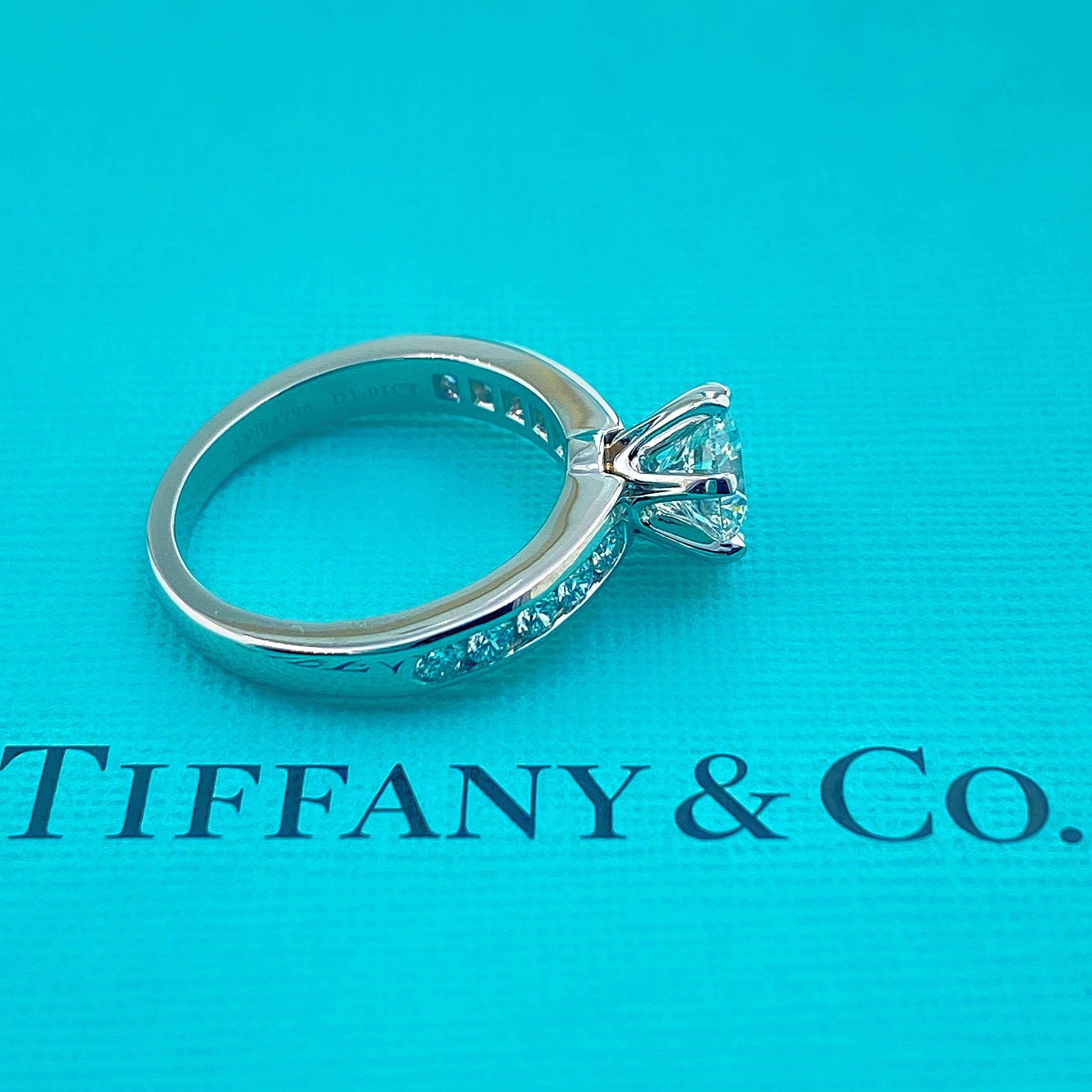 Tiffany & Co. Round Diamond 1.34 Tcw Channel Set Diamond Band Engagement Ring For Sale 3