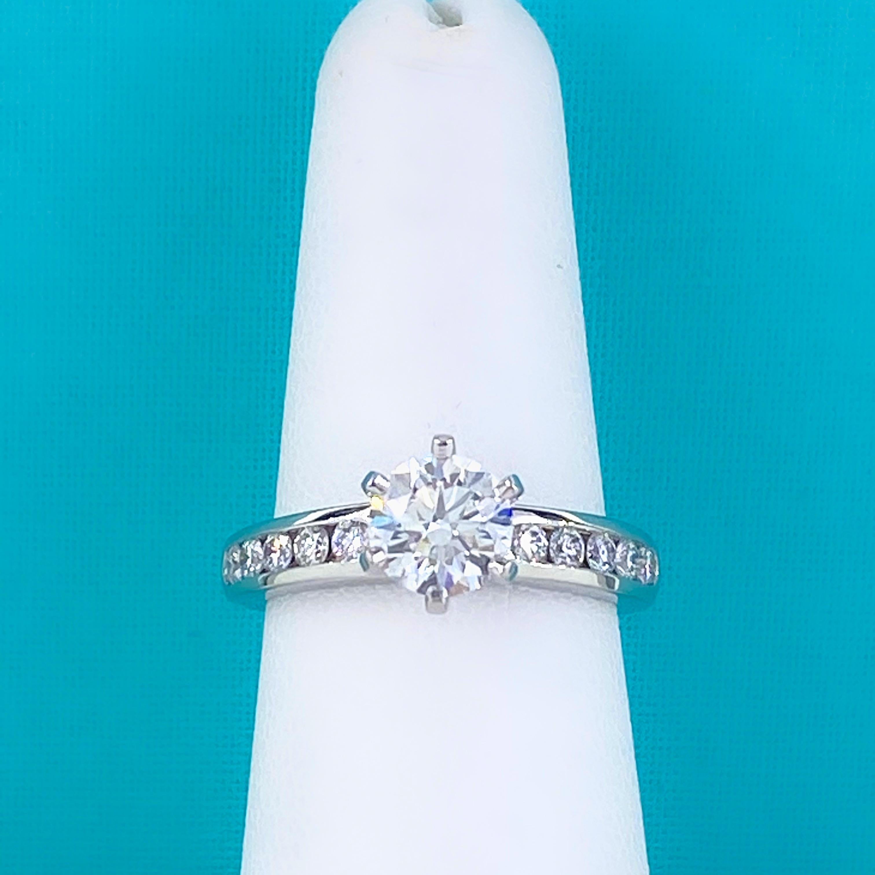 Tiffany & Co. Round Diamond 1.34 Tcw Channel Set Diamond Band Engagement Ring In Excellent Condition For Sale In San Diego, CA