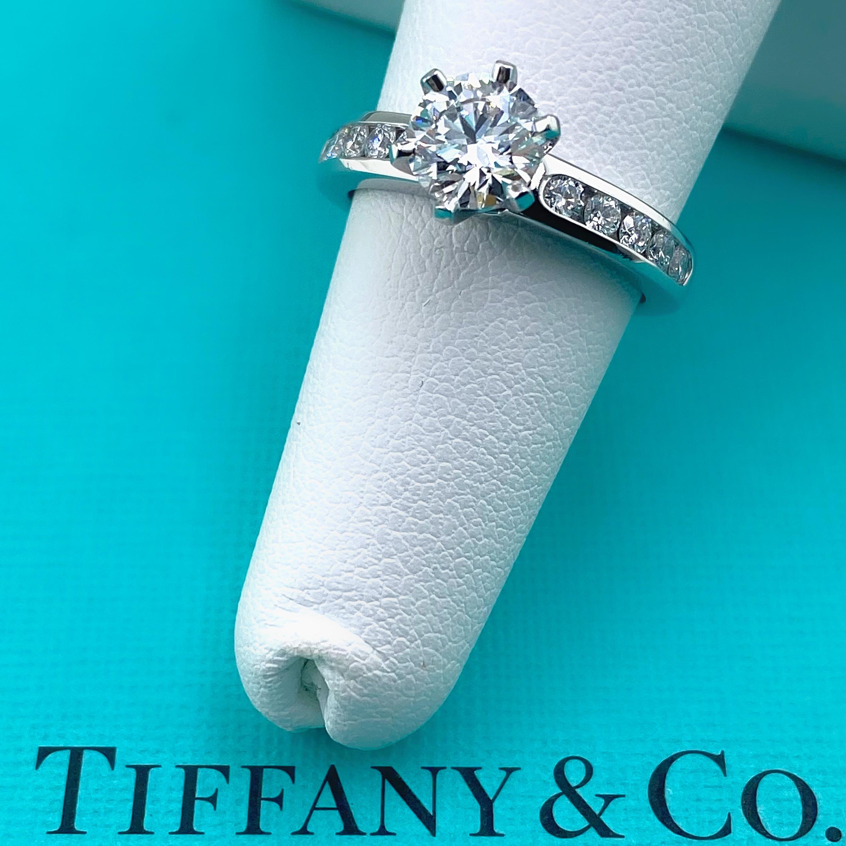 Tiffany & Co. Round Diamond 1.34 Tcw Channel Set Diamond Band Engagement Ring For Sale 1
