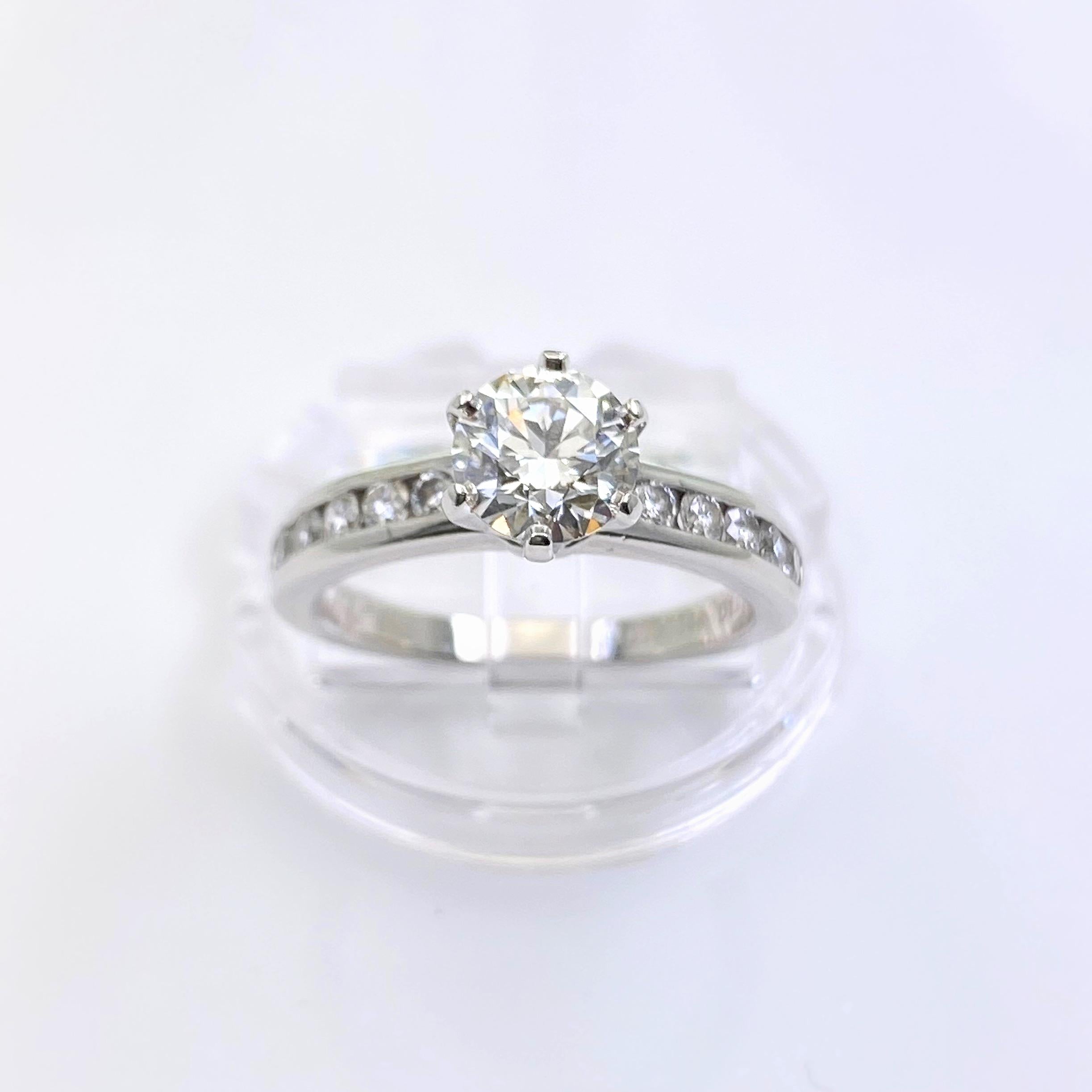 Tiffany & Co Channel Set Platinum Diamond Engagement Ring Round 1.03 ct F VVS2 For Sale 2