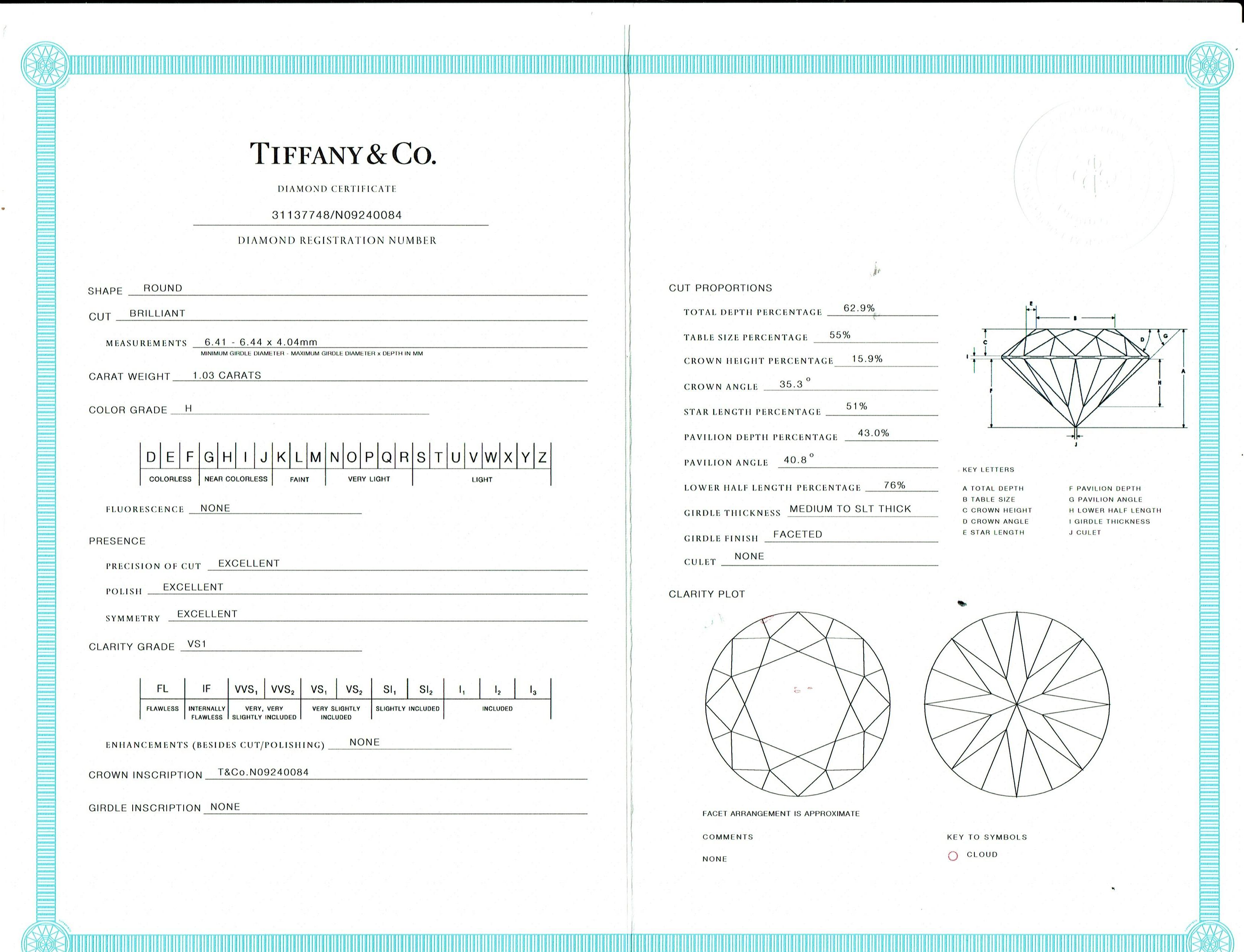 Tiffany & Co. Round Diamond 1.36 Tcw Channel Set Band Engagement Ring Platinum For Sale 4